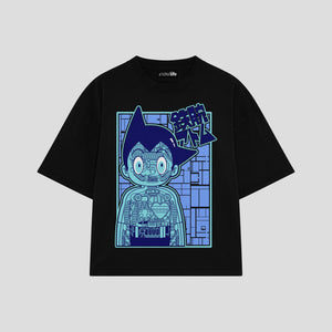 Playera streetwear premium de anime y gaming ExtraLife MX, corte boxy oversized drop shoulder heavyweight en color Deep Black y Off-White, moda urbana mexicana de culto.