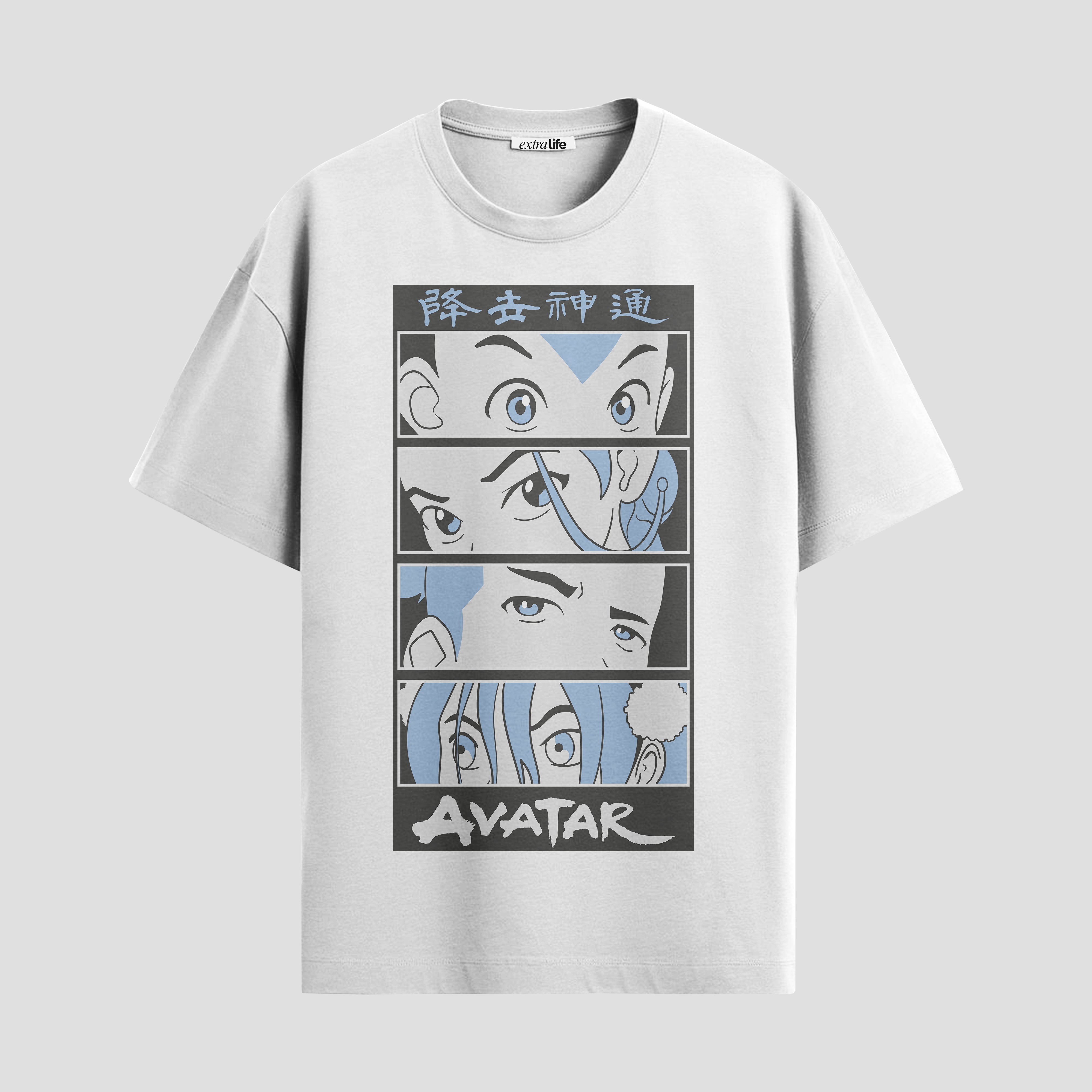 Playera urbana de anime y gaming ExtraLife MX, corte Standard Fit unisex ligero y transpirable en color Deep Black y Pure White, ropa de uso diario para gym y casual.