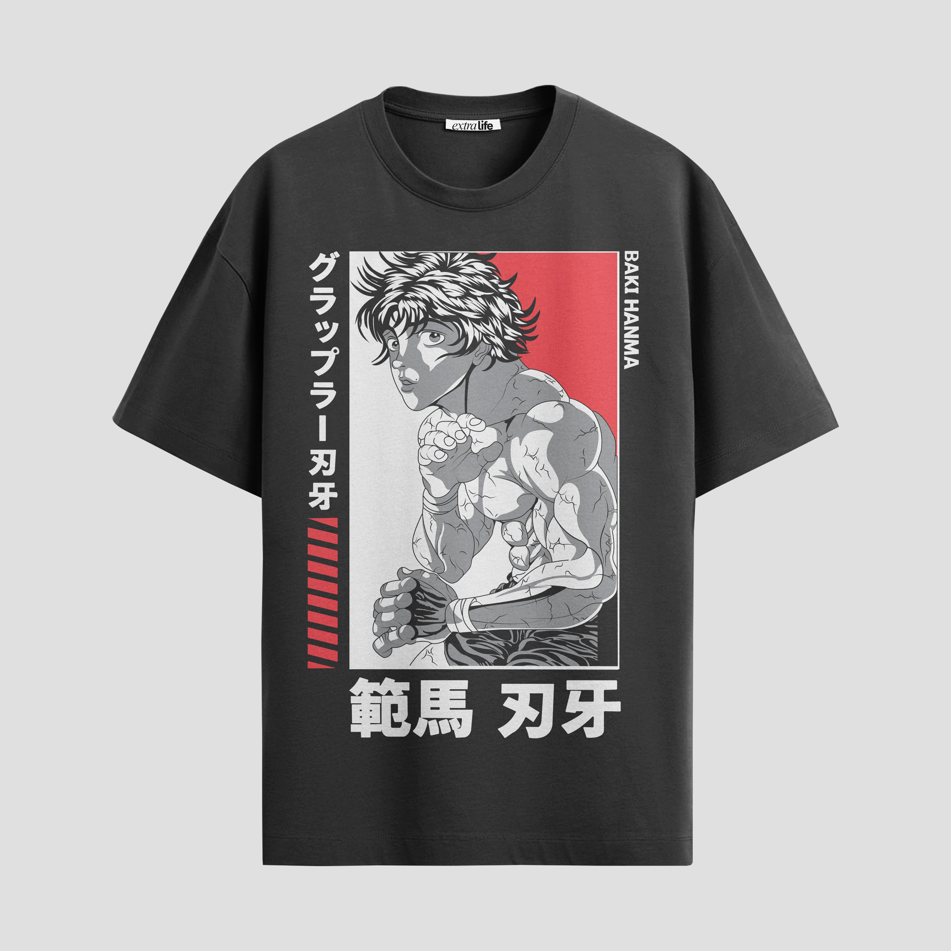 Playera urbana de anime y gaming ExtraLife MX, corte Standard Fit unisex ligero y transpirable en color Deep Black y Pure White, ropa de uso diario para gym y casual.