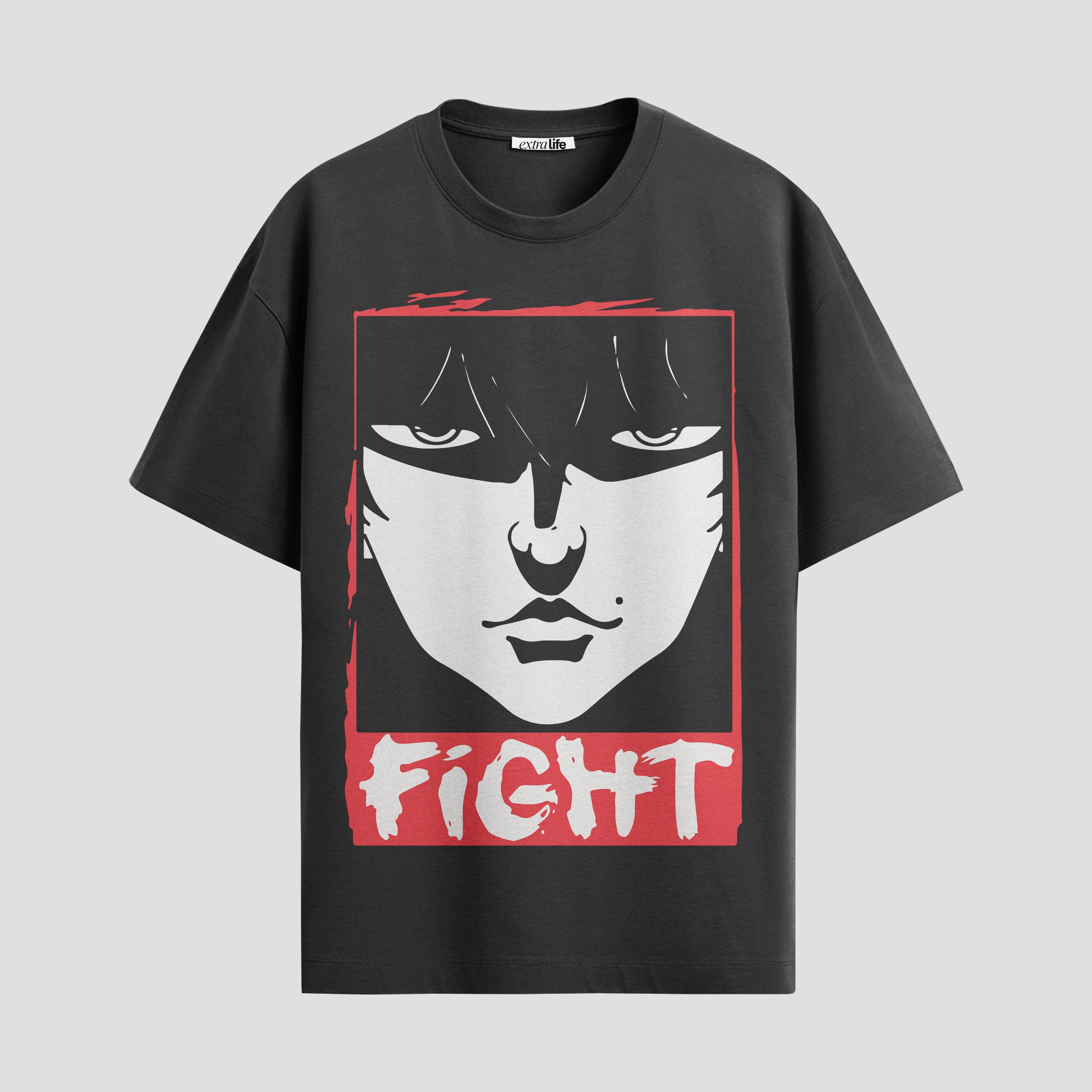 Playera urbana de anime y gaming ExtraLife MX, corte Standard Fit unisex ligero y transpirable en color Deep Black y Pure White, ropa de uso diario para gym y casual.