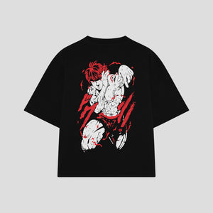 Playera streetwear premium de anime y gaming ExtraLife MX, corte boxy oversized drop shoulder heavyweight en color Deep Black y Off-White, moda urbana mexicana de culto.