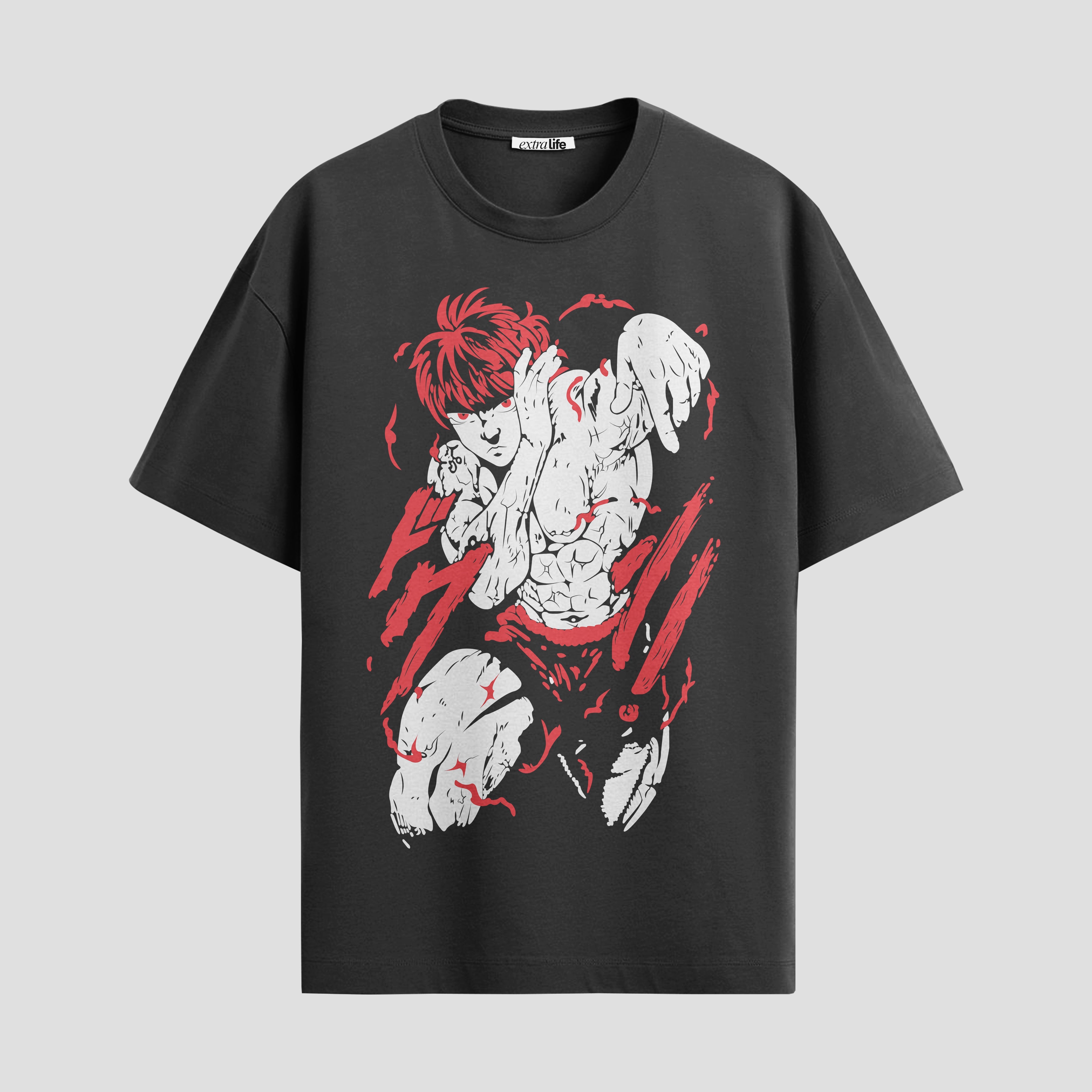 Playera urbana de anime y gaming ExtraLife MX, corte Standard Fit unisex ligero y transpirable en color Deep Black y Pure White, ropa de uso diario para gym y casual.