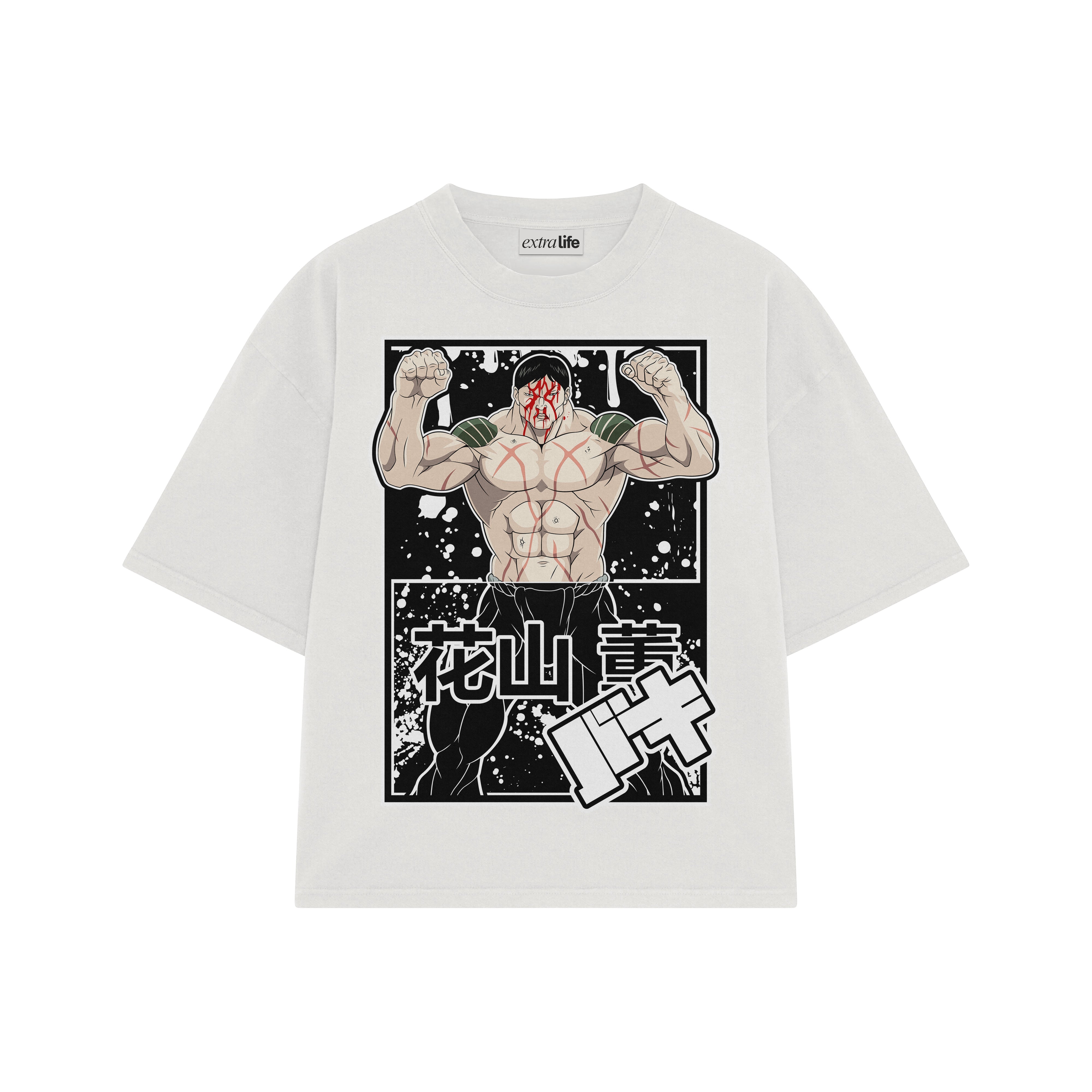 Playera streetwear premium de anime y gaming ExtraLife MX, corte boxy oversized drop shoulder heavyweight en color Deep Black y Off-White, moda urbana mexicana de culto.