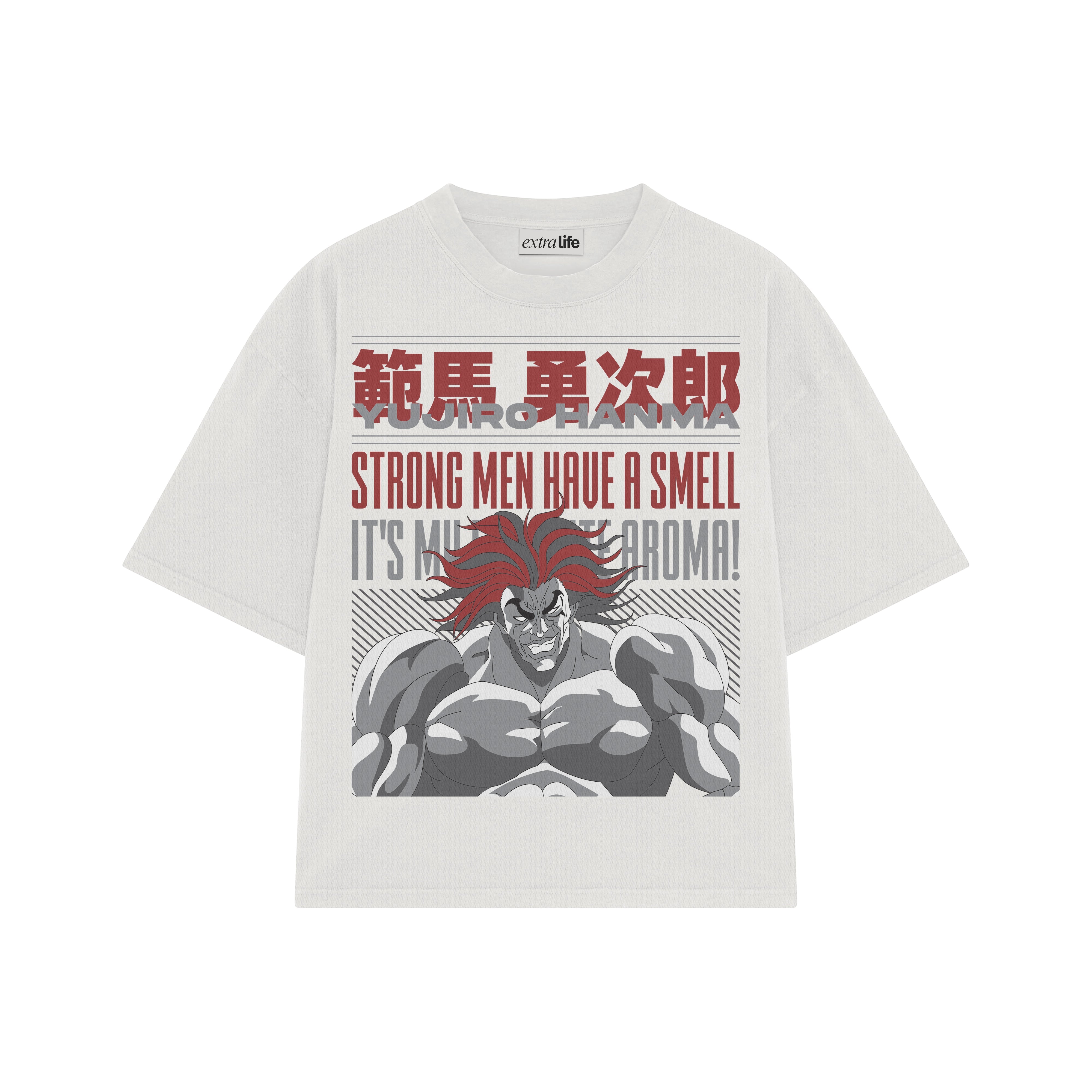 Playera streetwear premium de anime y gaming ExtraLife MX, corte boxy oversized drop shoulder heavyweight en color Deep Black y Off-White, moda urbana mexicana de culto.
