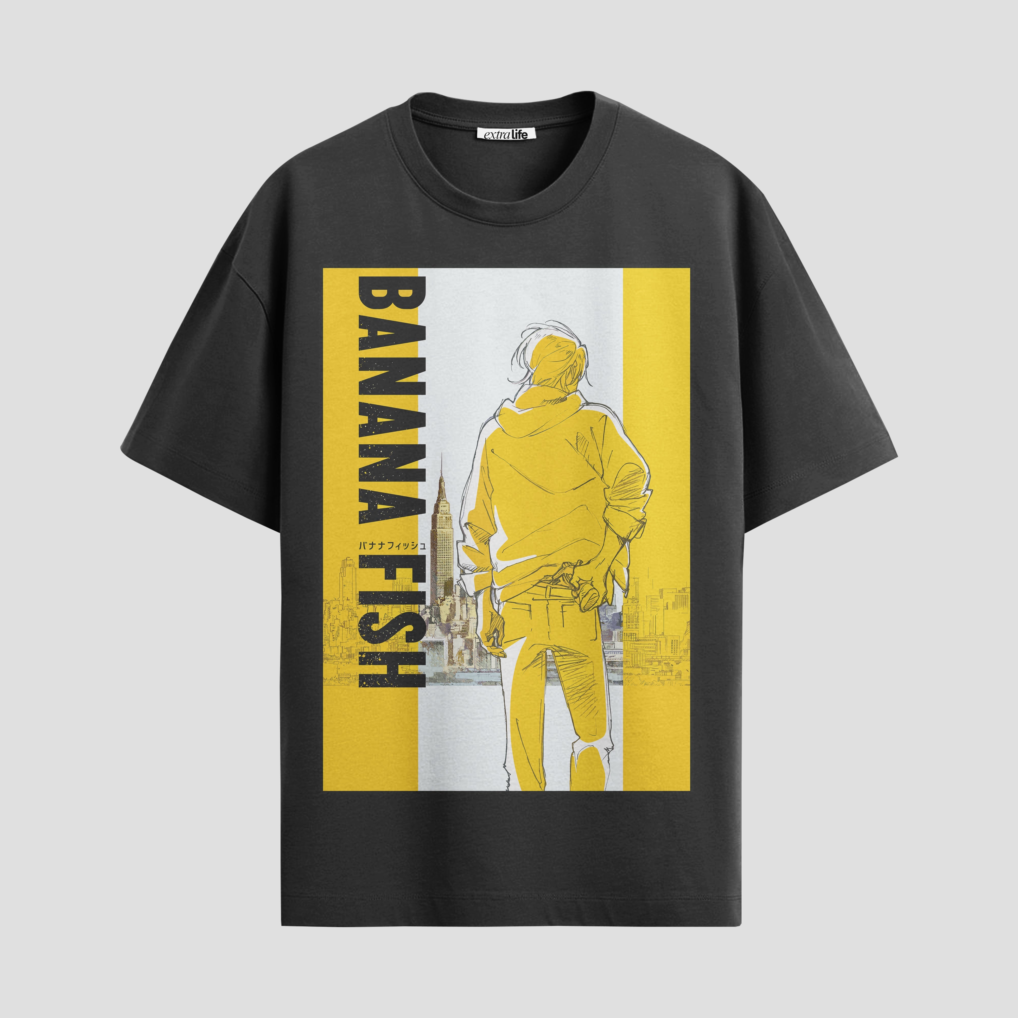Playera urbana de anime y gaming ExtraLife MX, corte Standard Fit unisex ligero y transpirable en color Deep Black y Pure White, ropa de uso diario para gym y casual.