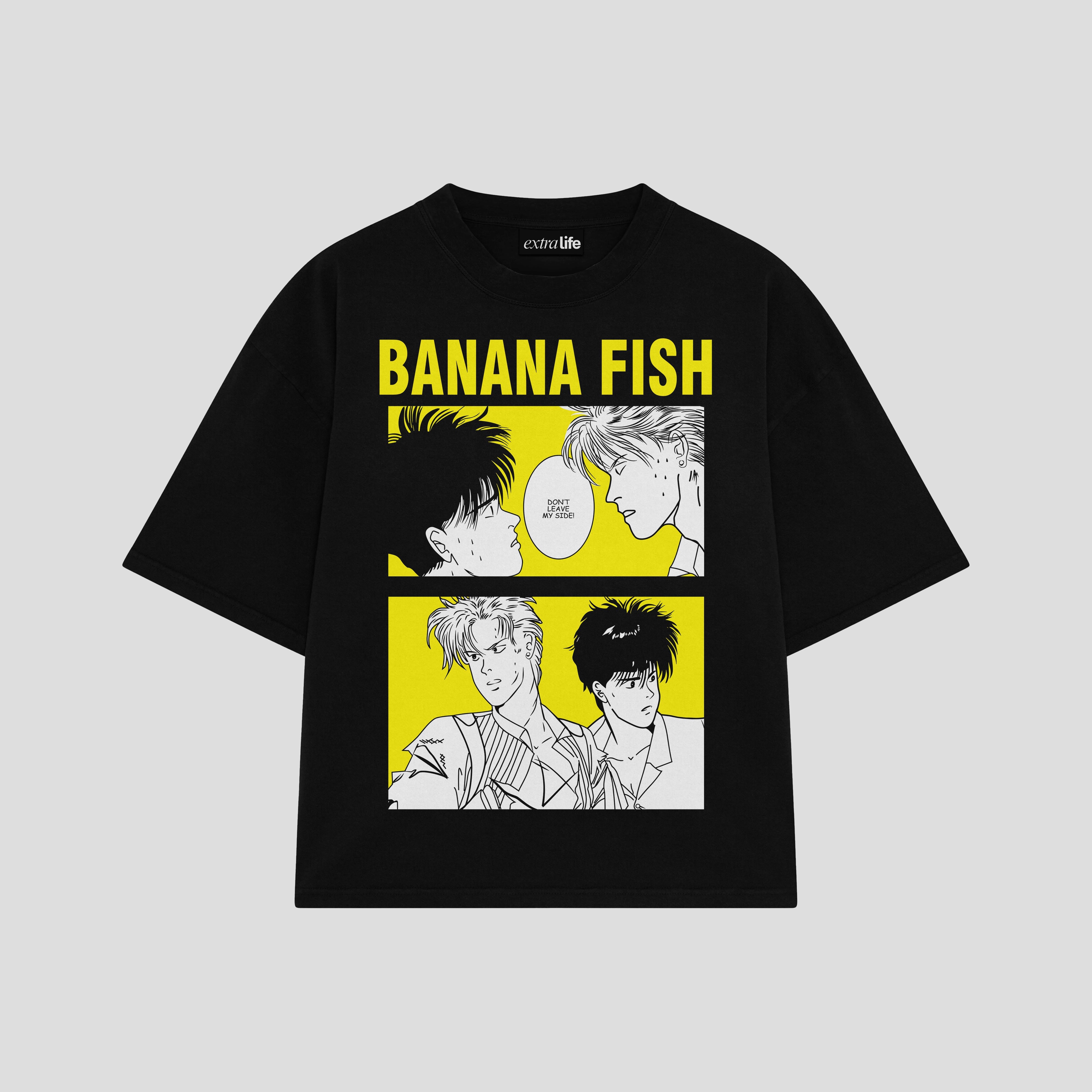 Playera streetwear premium de anime y gaming ExtraLife MX, corte boxy oversized drop shoulder heavyweight en color Deep Black y Off-White, moda urbana mexicana de culto.