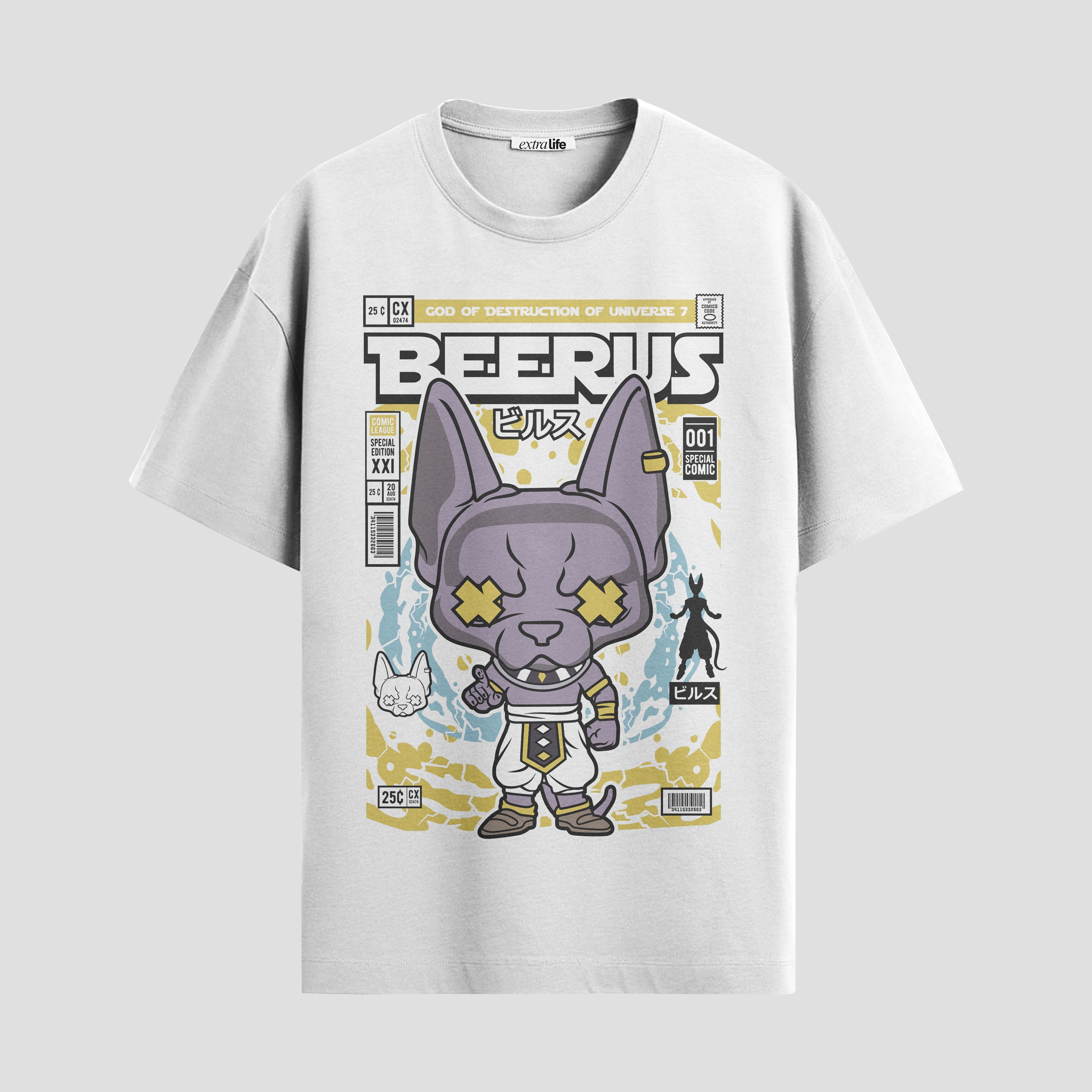 Playera urbana de anime y gaming ExtraLife MX, corte Standard Fit unisex ligero y transpirable en color Deep Black y Pure White, ropa de uso diario para gym y casual.
