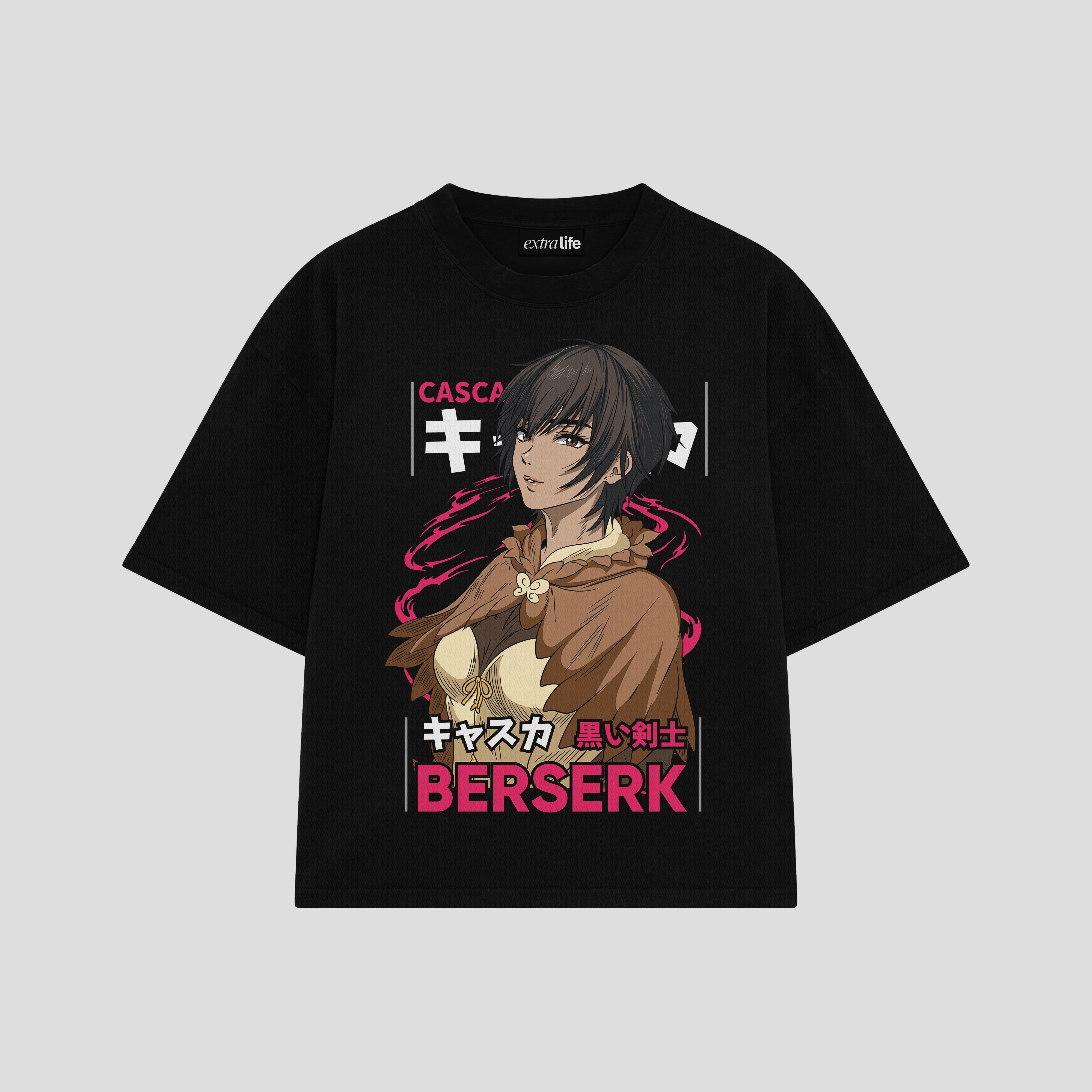 Playera streetwear premium de anime y gaming ExtraLife MX, corte boxy oversized drop shoulder heavyweight en color Deep Black y Off-White, moda urbana mexicana de culto.