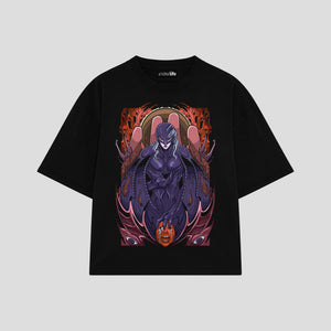 Playera streetwear premium de anime y gaming ExtraLife MX, corte boxy oversized drop shoulder heavyweight en color Deep Black y Off-White, moda urbana mexicana de culto.