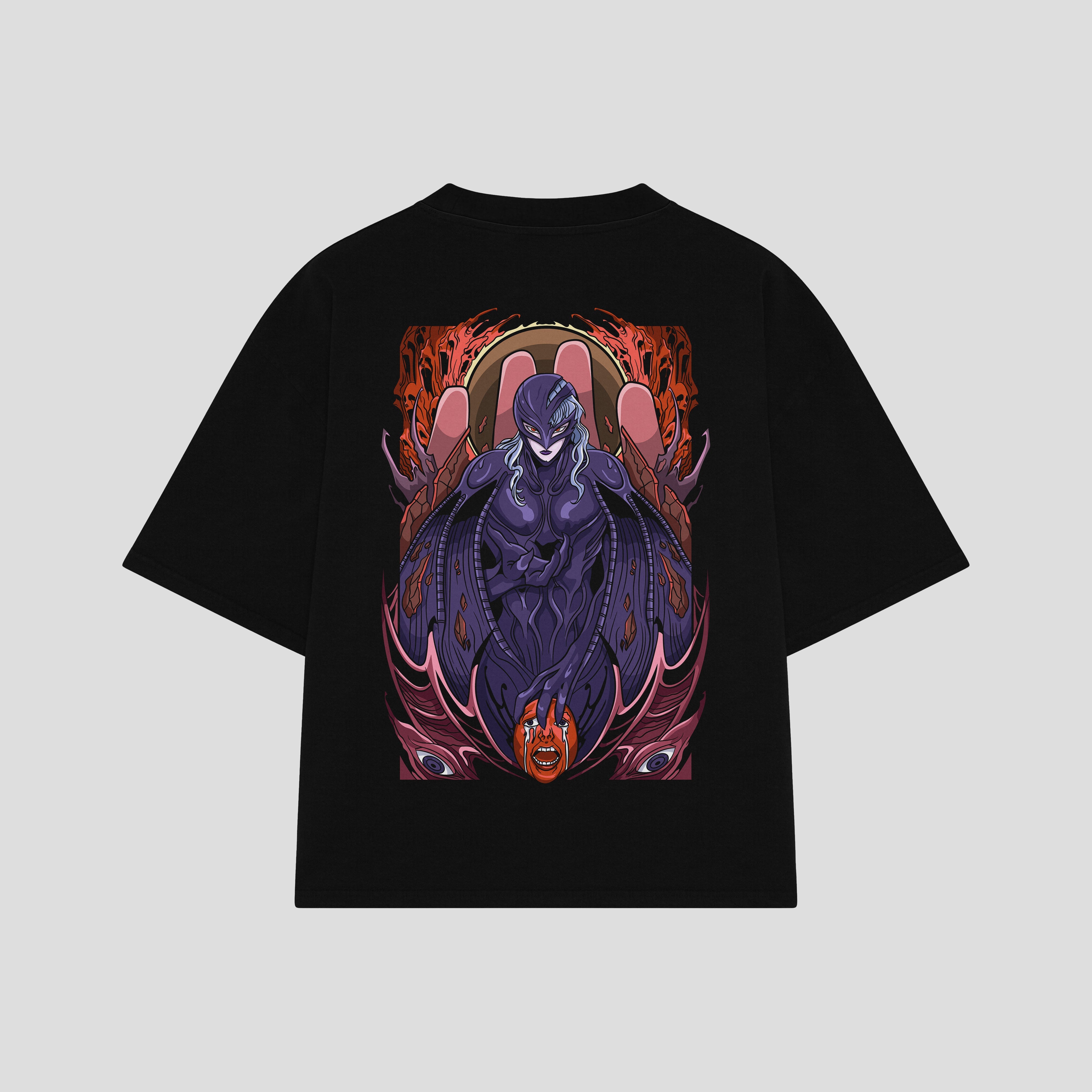 Playera streetwear premium de anime y gaming ExtraLife MX, corte boxy oversized drop shoulder heavyweight en color Deep Black y Off-White, moda urbana mexicana de culto.