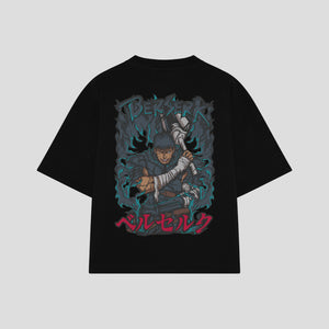 Playera streetwear premium de anime y gaming ExtraLife MX, corte boxy oversized drop shoulder heavyweight en color Deep Black y Off-White, moda urbana mexicana de culto.