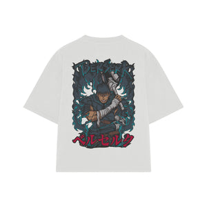 Playera streetwear premium de anime y gaming ExtraLife MX, corte boxy oversized drop shoulder heavyweight en color Deep Black y Off-White, moda urbana mexicana de culto.