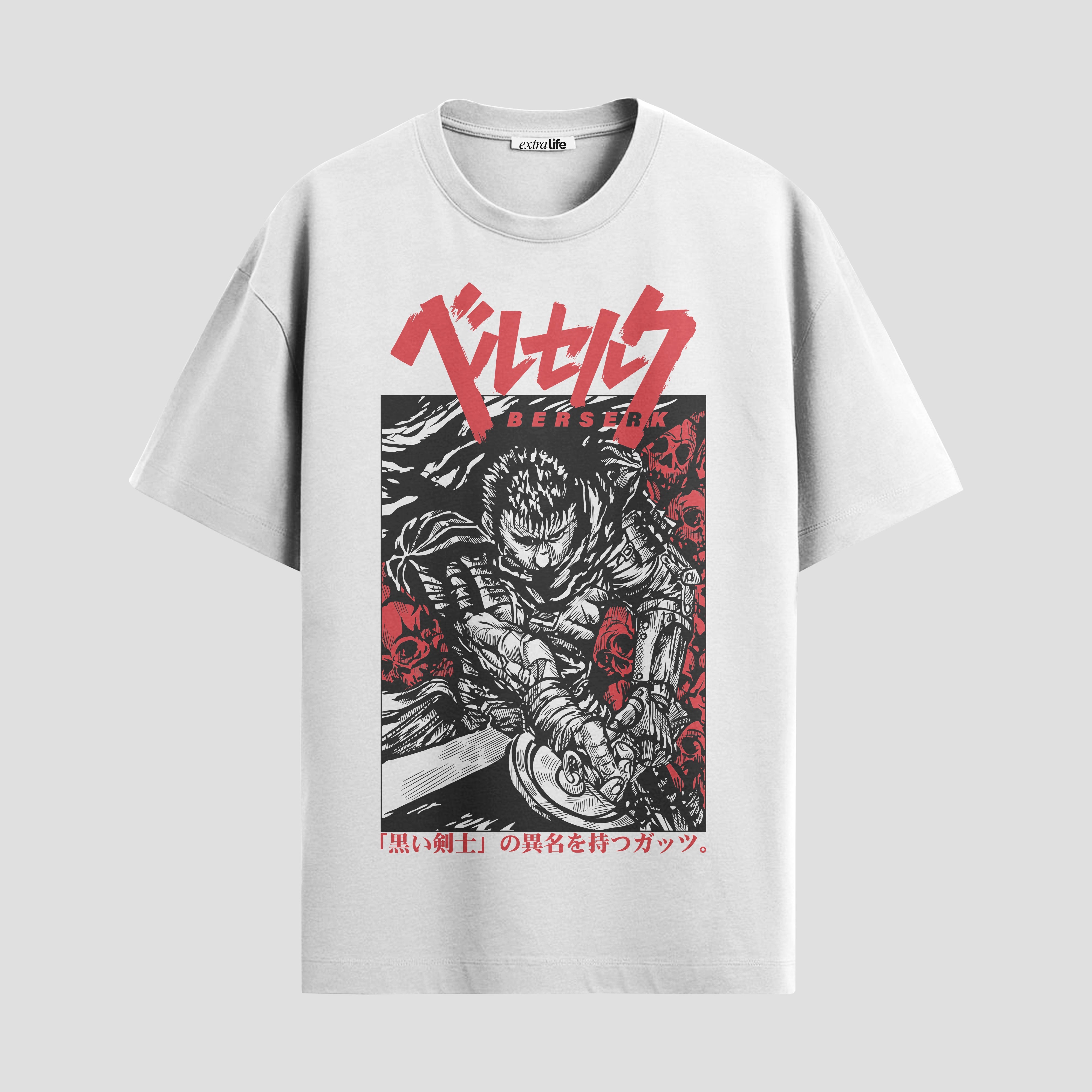 Playera urbana de anime y gaming ExtraLife MX, corte Standard Fit unisex ligero y transpirable en color Deep Black y Pure White, ropa de uso diario para gym y casual.