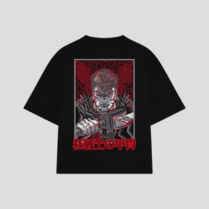Playera streetwear premium de anime y gaming ExtraLife MX, corte boxy oversized drop shoulder heavyweight en color Deep Black y Off-White, moda urbana mexicana de culto.