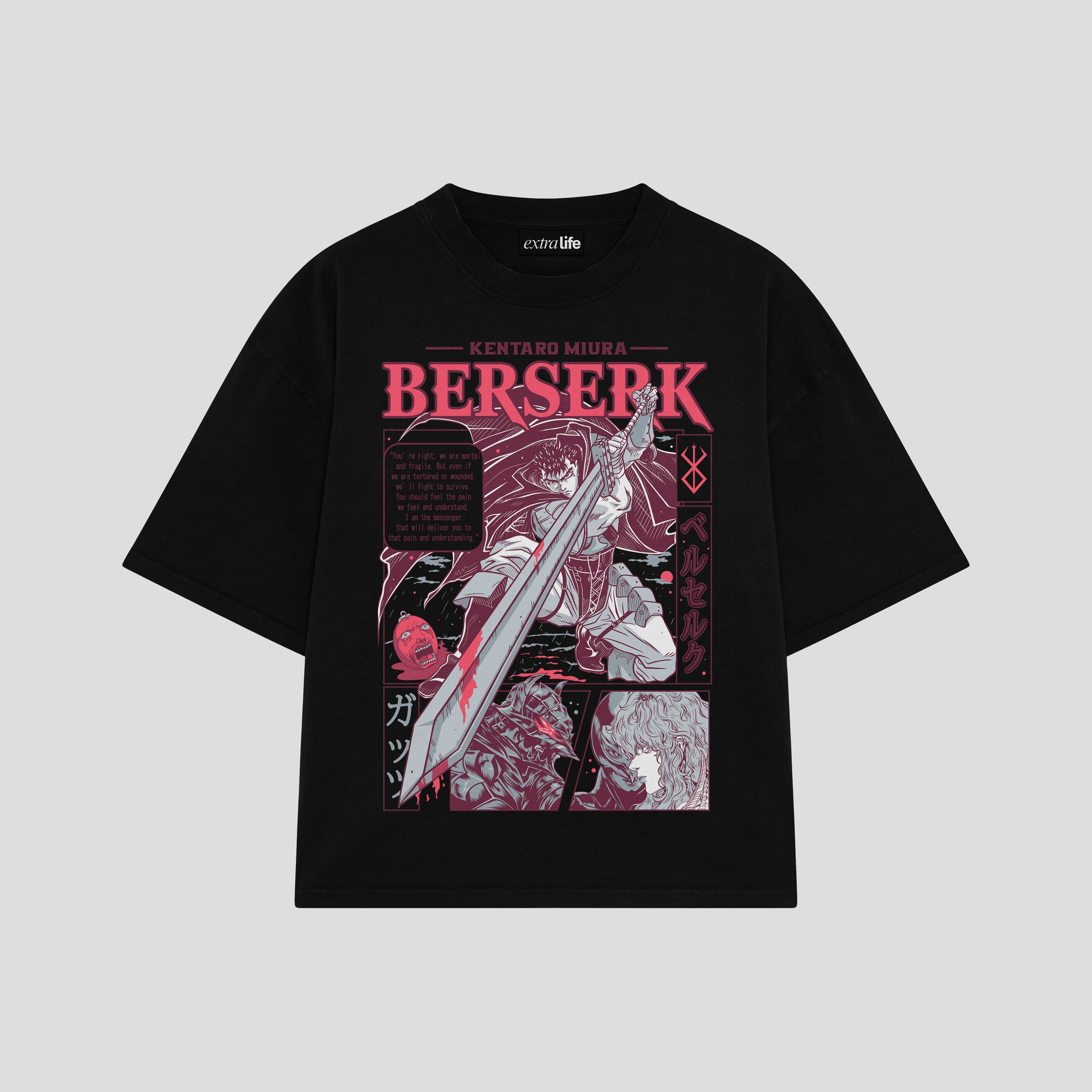 Playera streetwear premium de anime y gaming ExtraLife MX, corte boxy oversized drop shoulder heavyweight en color Deep Black y Off-White, moda urbana mexicana de culto.