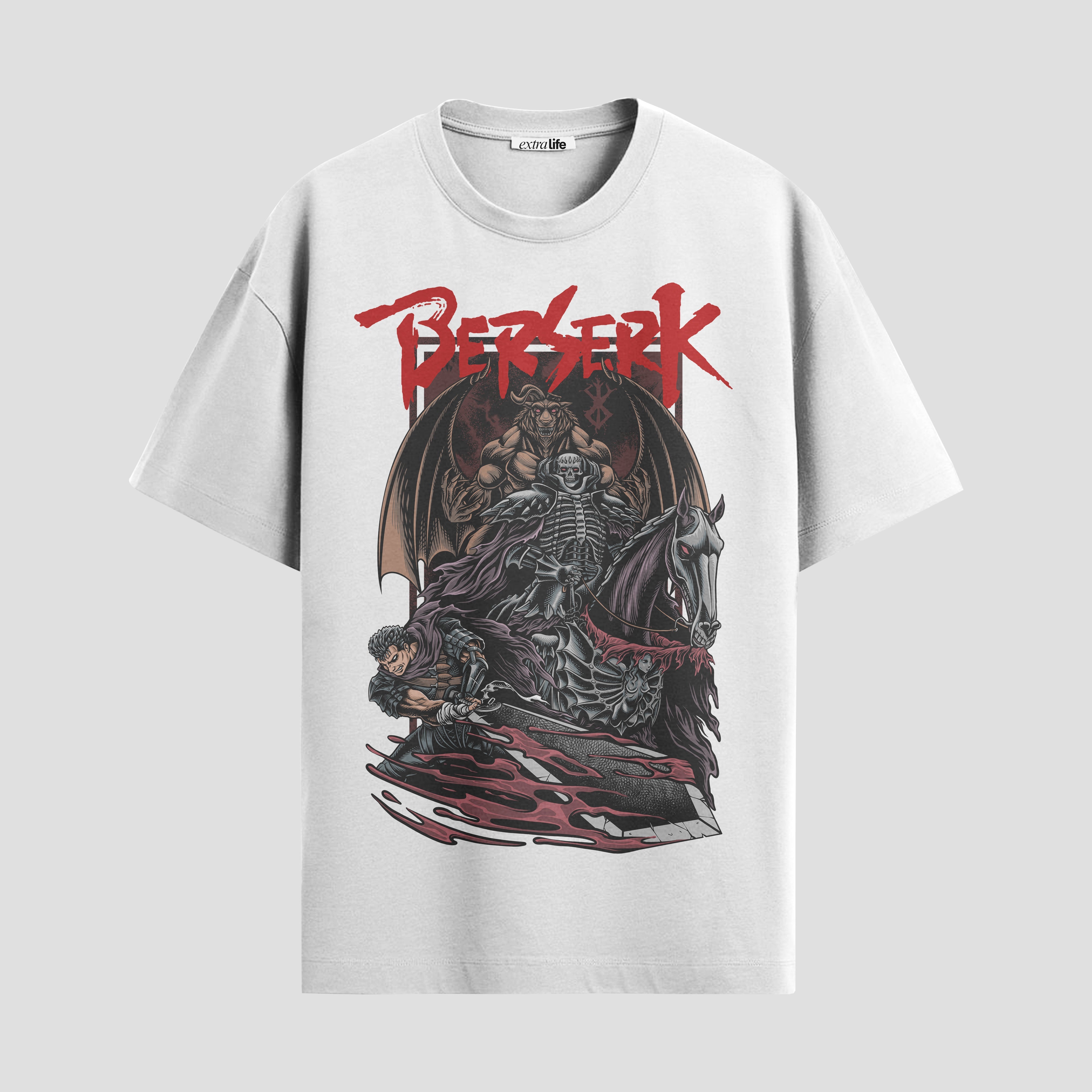 Playera urbana de anime y gaming ExtraLife MX, corte Standard Fit unisex ligero y transpirable en color Deep Black y Pure White, ropa de uso diario para gym y casual.