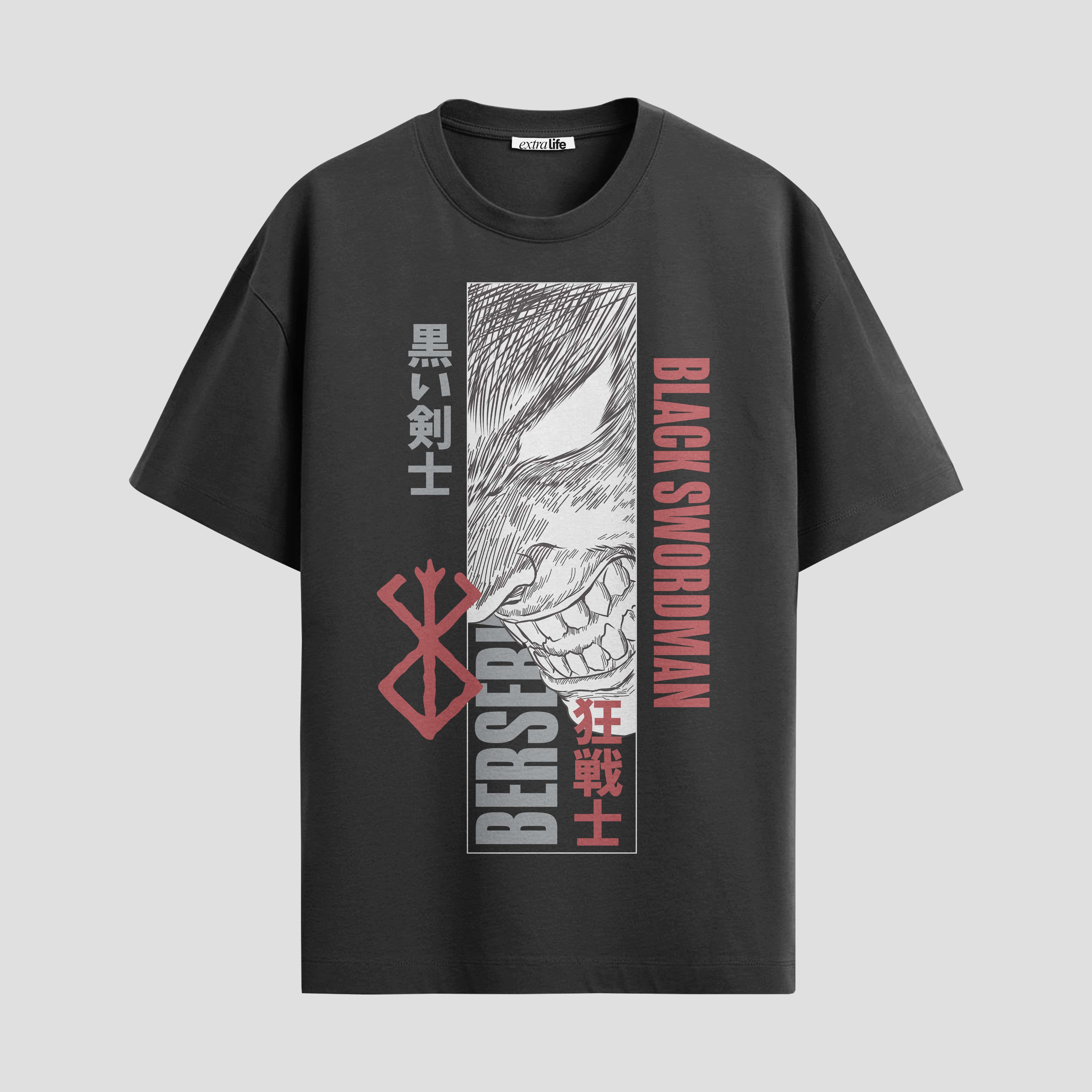 Playera urbana de anime y gaming ExtraLife MX, corte Standard Fit unisex ligero y transpirable en color Deep Black y Pure White, ropa de uso diario para gym y casual.