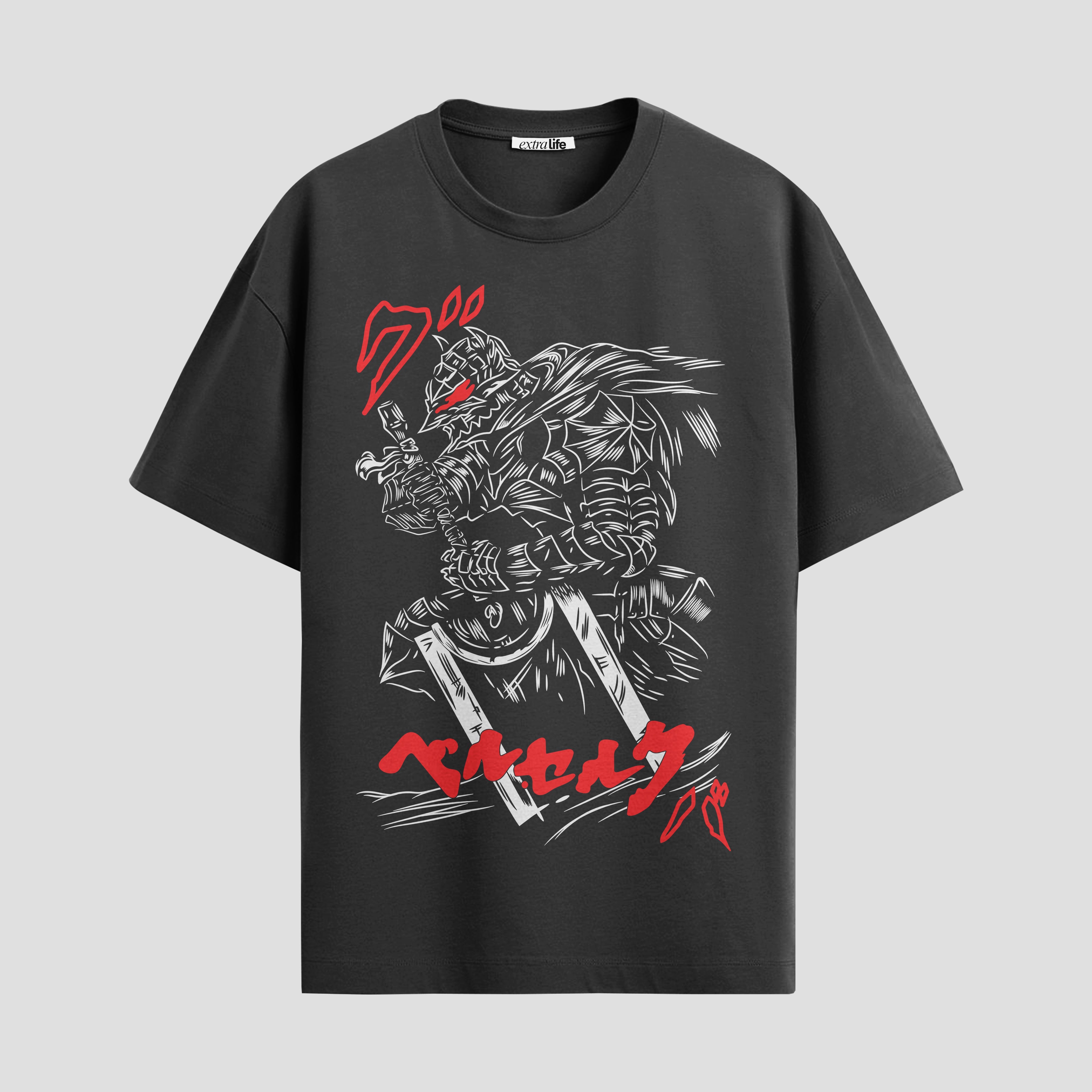 Playera urbana de anime y gaming ExtraLife MX, corte Standard Fit unisex ligero y transpirable en color Deep Black y Pure White, ropa de uso diario para gym y casual.