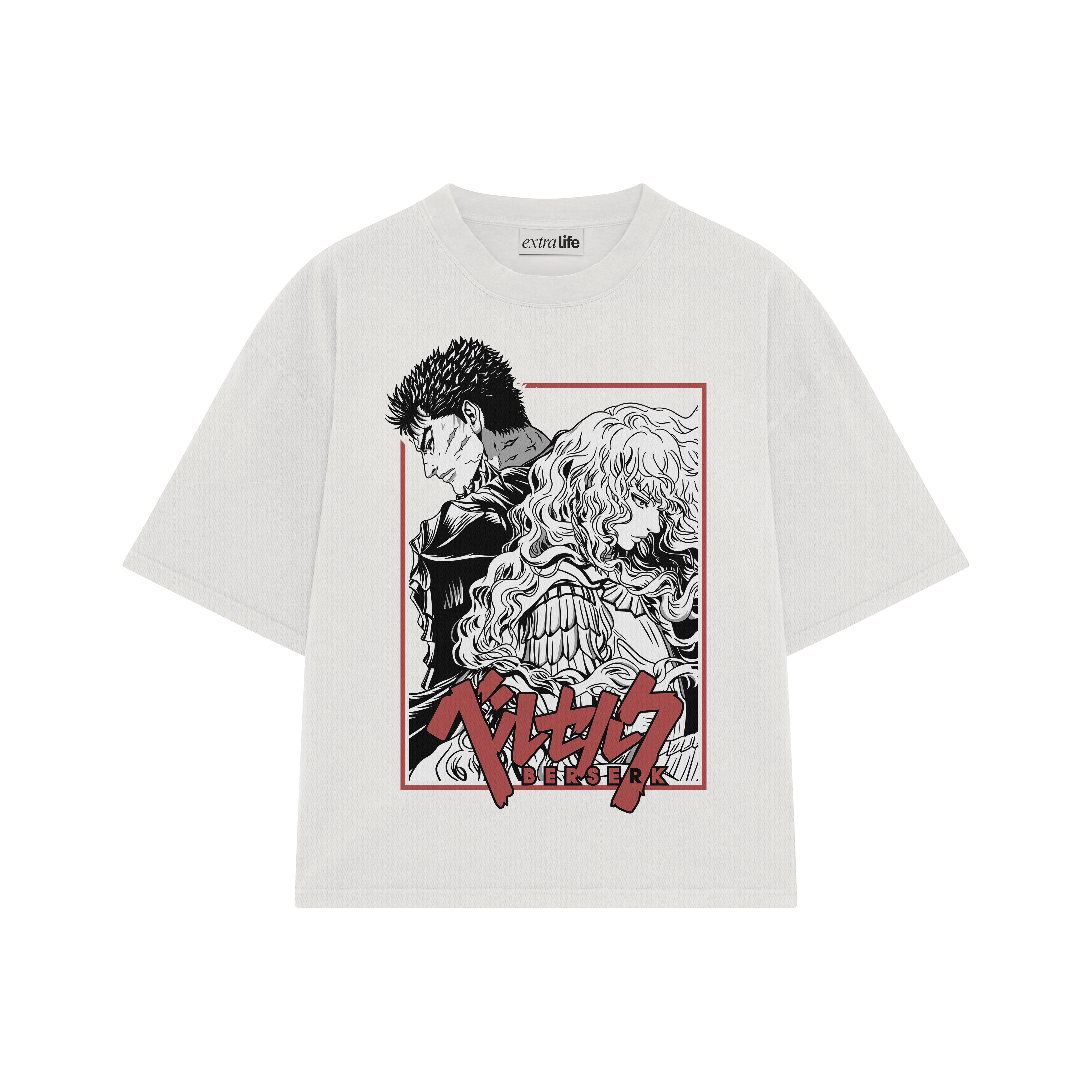 Playera streetwear premium de anime y gaming ExtraLife MX, corte boxy oversized drop shoulder heavyweight en color Deep Black y Off-White, moda urbana mexicana de culto.