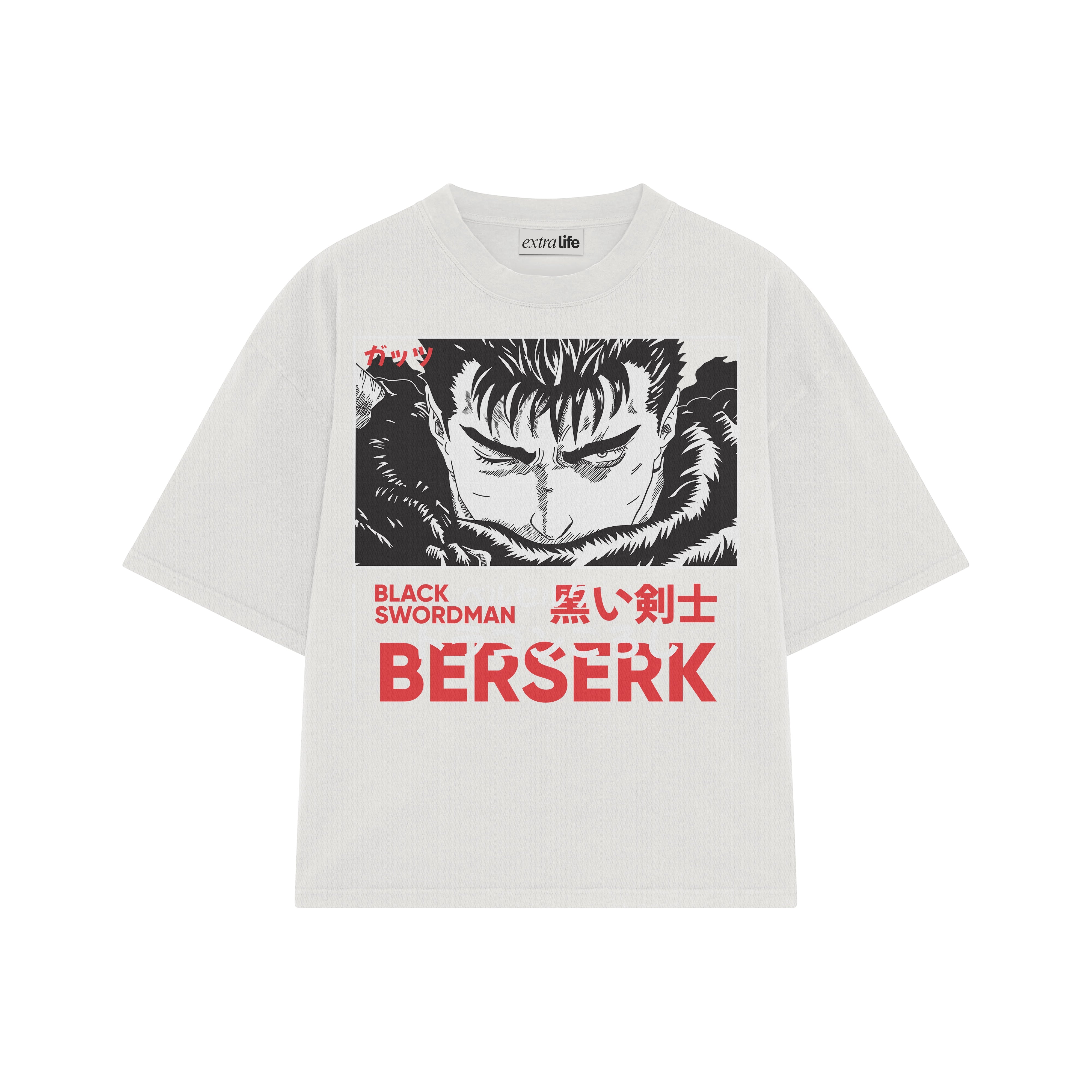 Playera streetwear premium de anime y gaming ExtraLife MX, corte boxy oversized drop shoulder heavyweight en color Deep Black y Off-White, moda urbana mexicana de culto.