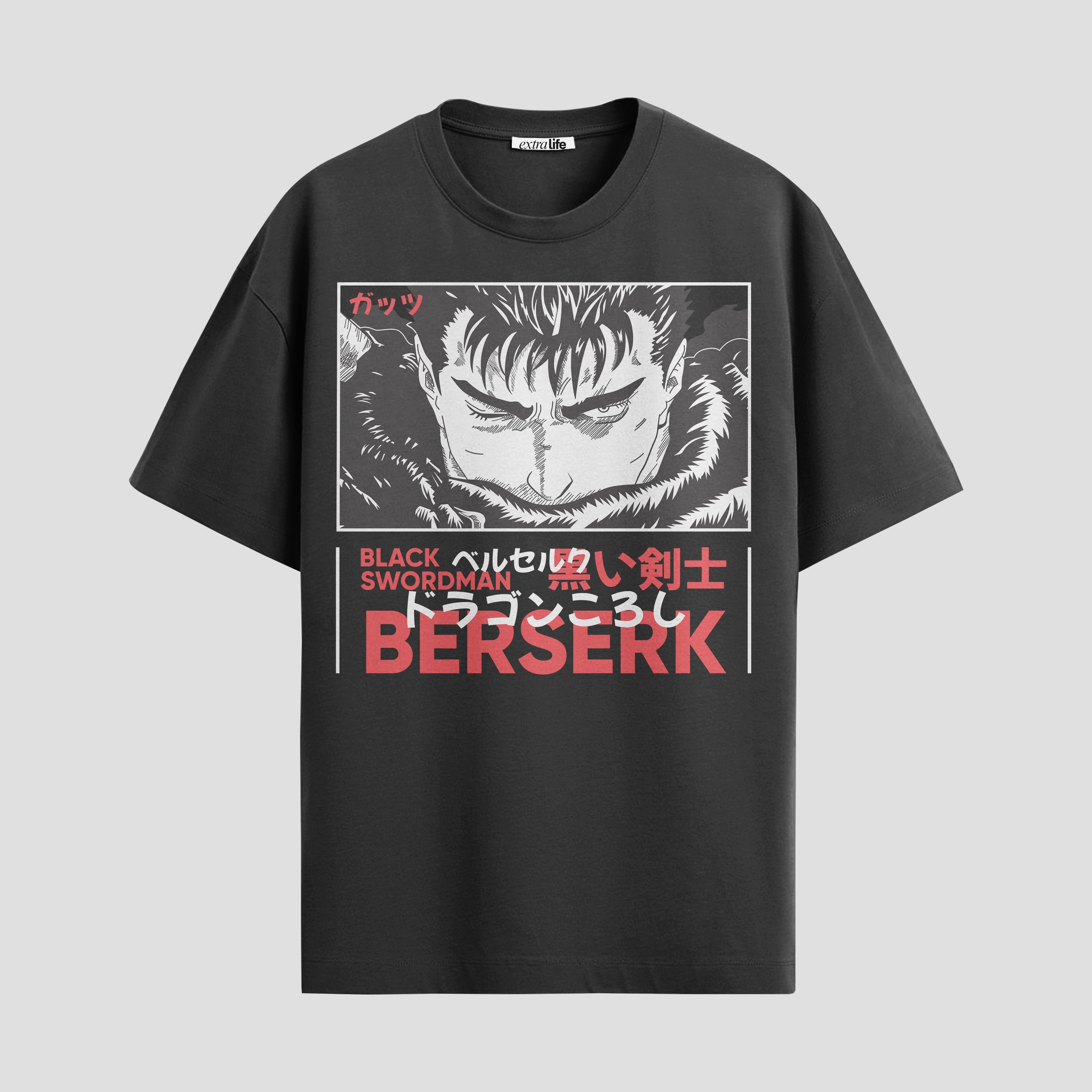 Playera urbana de anime y gaming ExtraLife MX, corte Standard Fit unisex ligero y transpirable en color Deep Black y Pure White, ropa de uso diario para gym y casual.