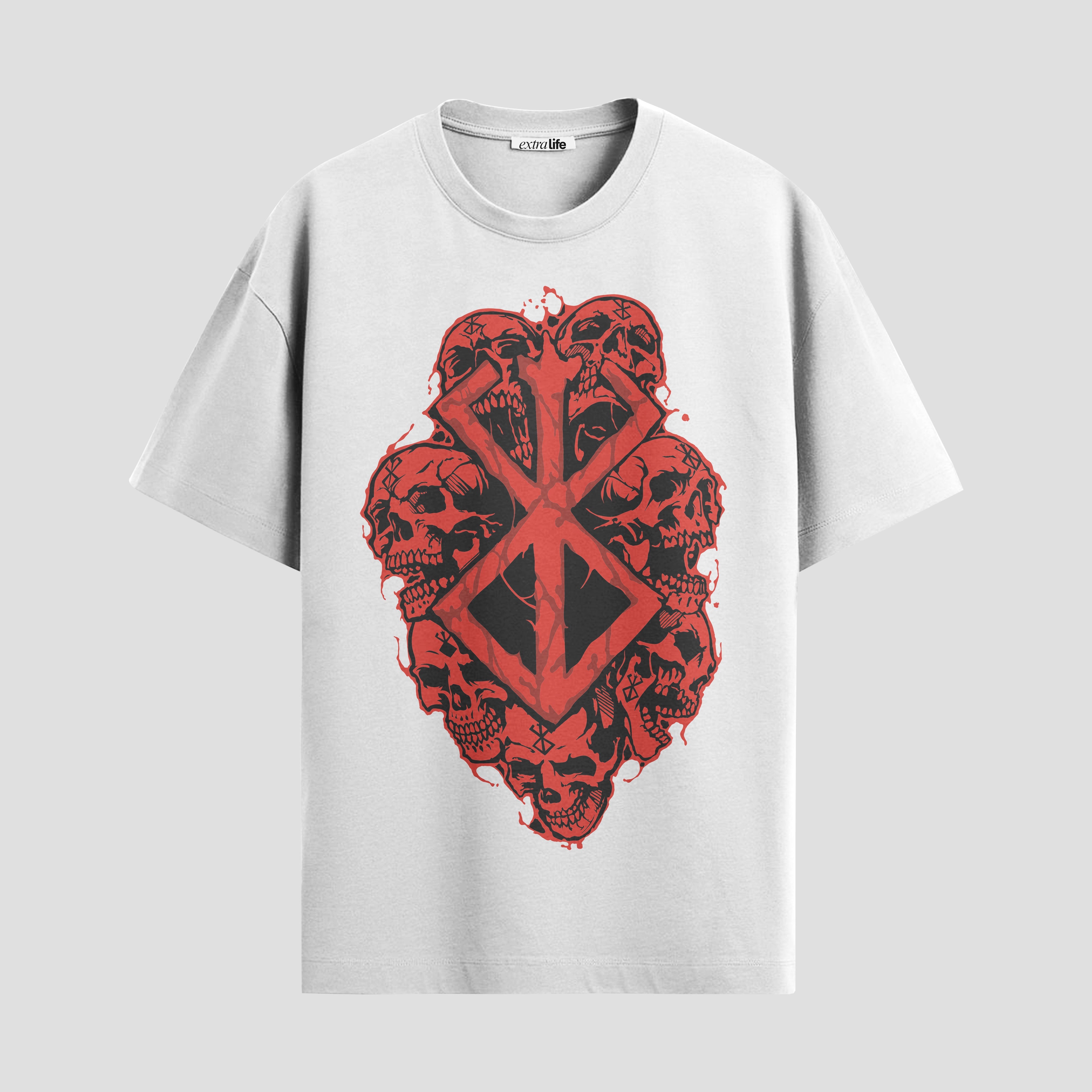 Playera urbana de anime y gaming ExtraLife MX, corte Standard Fit unisex ligero y transpirable en color Deep Black y Pure White, ropa de uso diario para gym y casual.