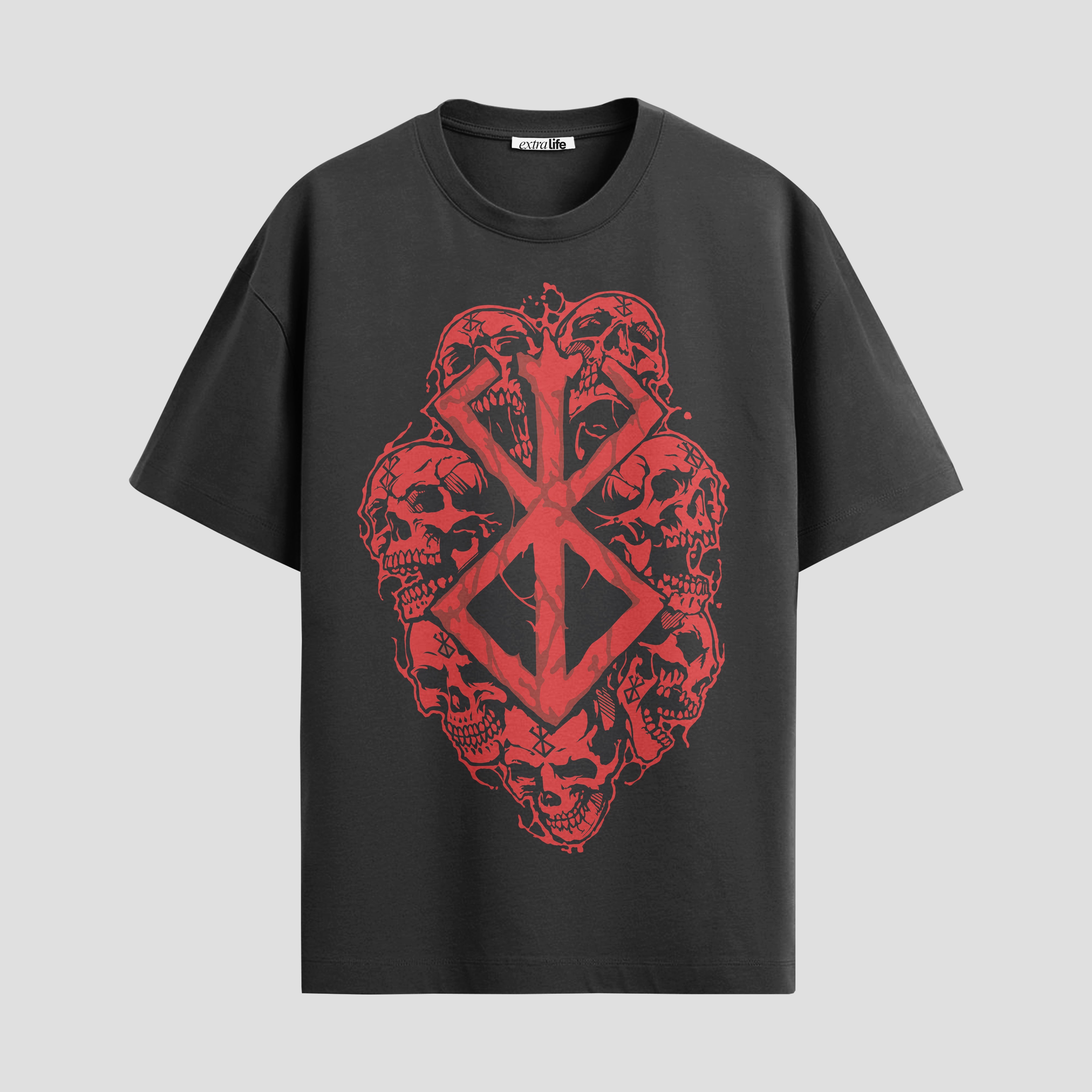 Playera urbana de anime y gaming ExtraLife MX, corte Standard Fit unisex ligero y transpirable en color Deep Black y Pure White, ropa de uso diario para gym y casual.