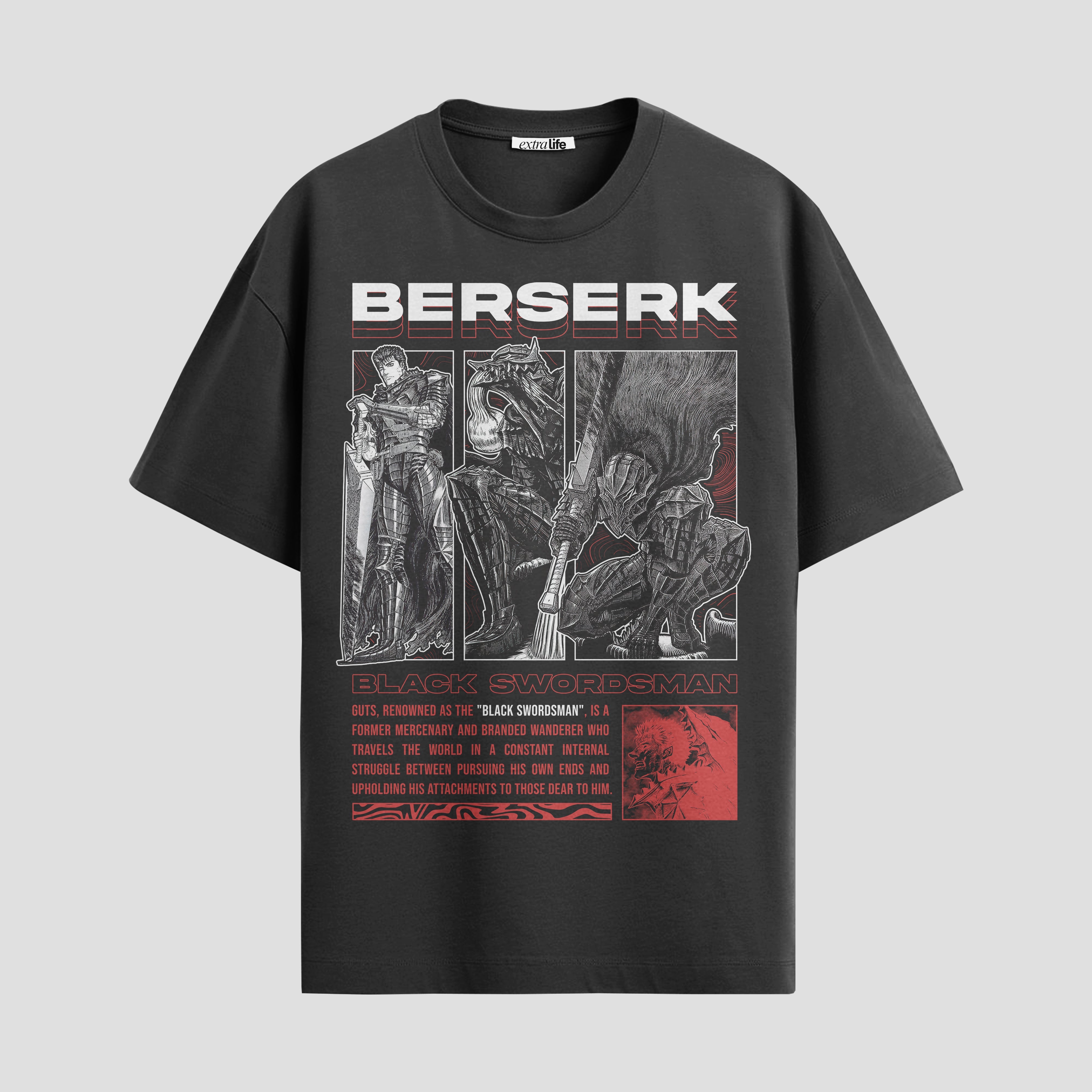 Playera urbana de anime y gaming ExtraLife MX, corte Standard Fit unisex ligero y transpirable en color Deep Black y Pure White, ropa de uso diario para gym y casual.