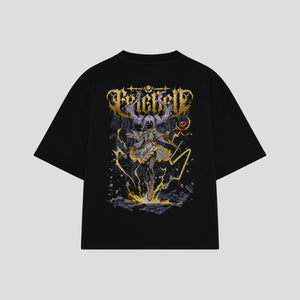 Playera streetwear premium de anime y gaming ExtraLife MX, corte boxy oversized drop shoulder heavyweight en color Deep Black y Off-White, moda urbana mexicana de culto.