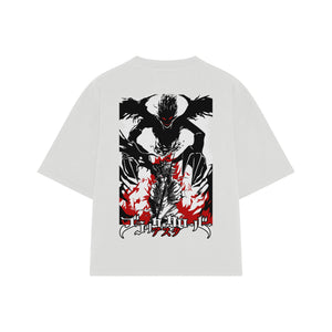 Playera streetwear premium de anime y gaming ExtraLife MX, corte boxy oversized drop shoulder heavyweight en color Deep Black y Off-White, moda urbana mexicana de culto.