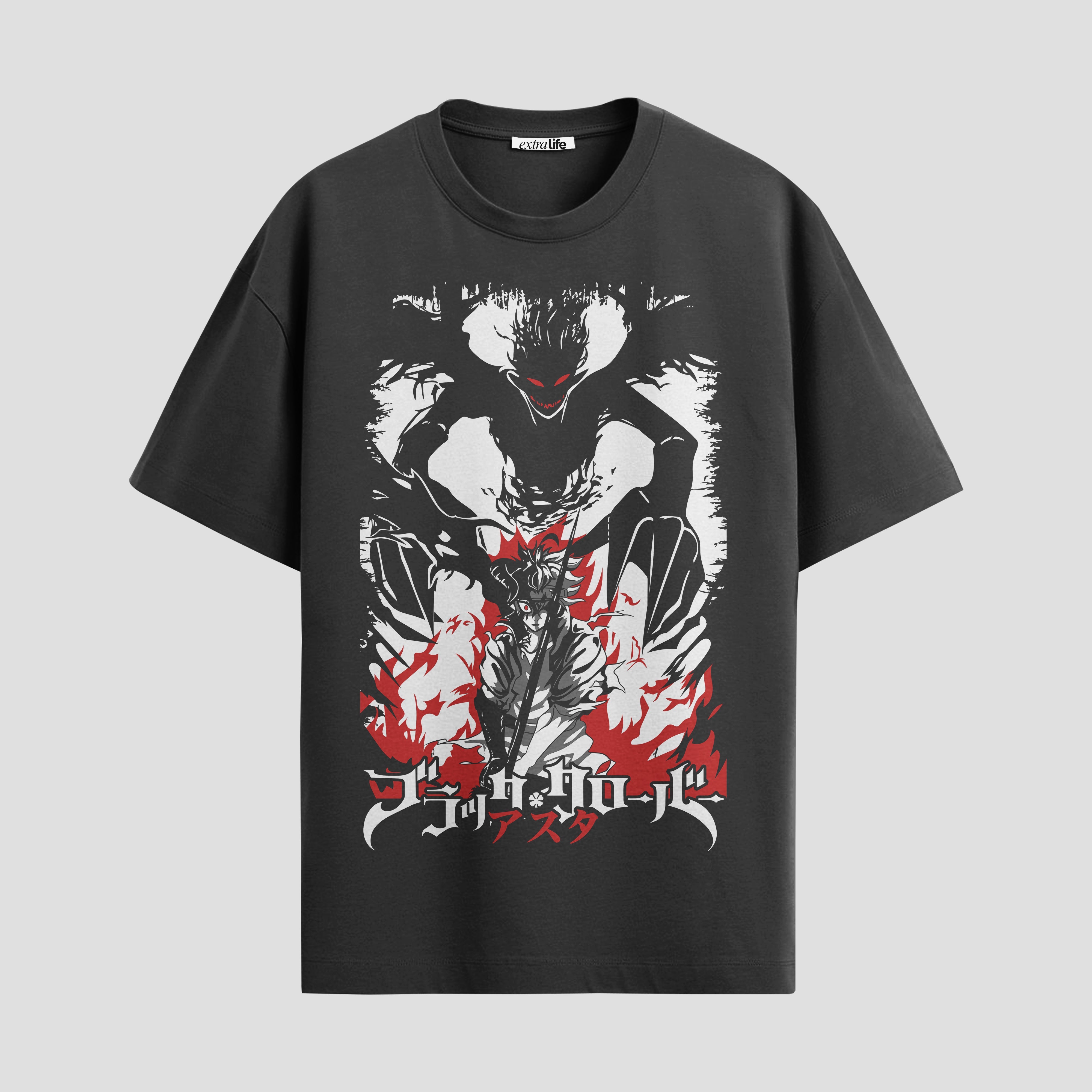Playera urbana de anime y gaming ExtraLife MX, corte Standard Fit unisex ligero y transpirable en color Deep Black y Pure White, ropa de uso diario para gym y casual.