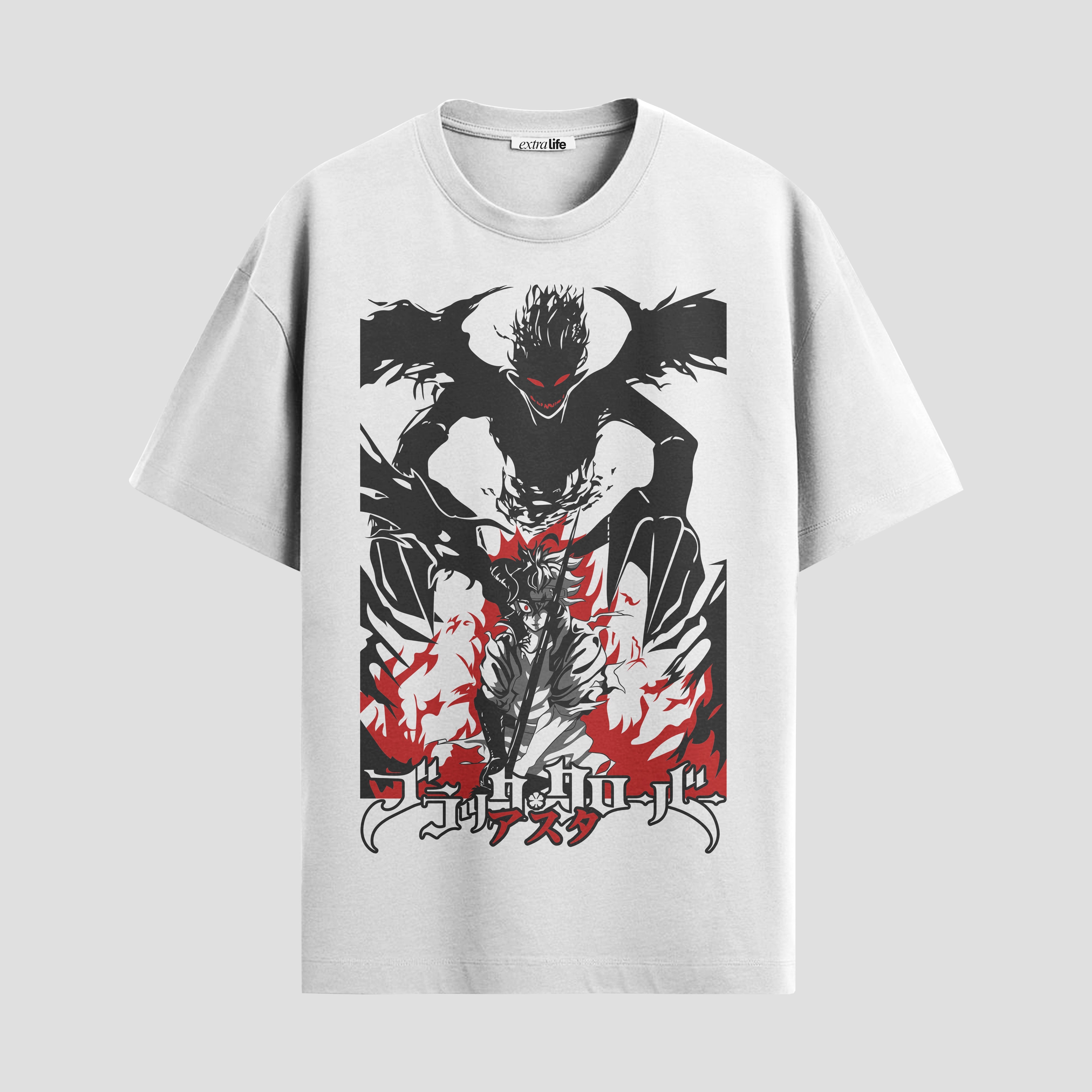 Playera urbana de anime y gaming ExtraLife MX, corte Standard Fit unisex ligero y transpirable en color Deep Black y Pure White, ropa de uso diario para gym y casual.