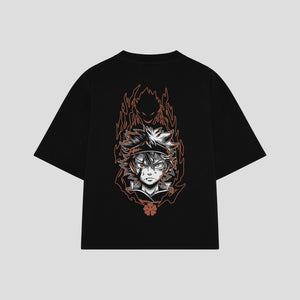Playera streetwear premium de anime y gaming ExtraLife MX, corte boxy oversized drop shoulder heavyweight en color Deep Black y Off-White, moda urbana mexicana de culto.