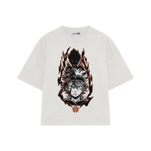 Playera streetwear premium de anime y gaming ExtraLife MX, corte boxy oversized drop shoulder heavyweight en color Deep Black y Off-White, moda urbana mexicana de culto.