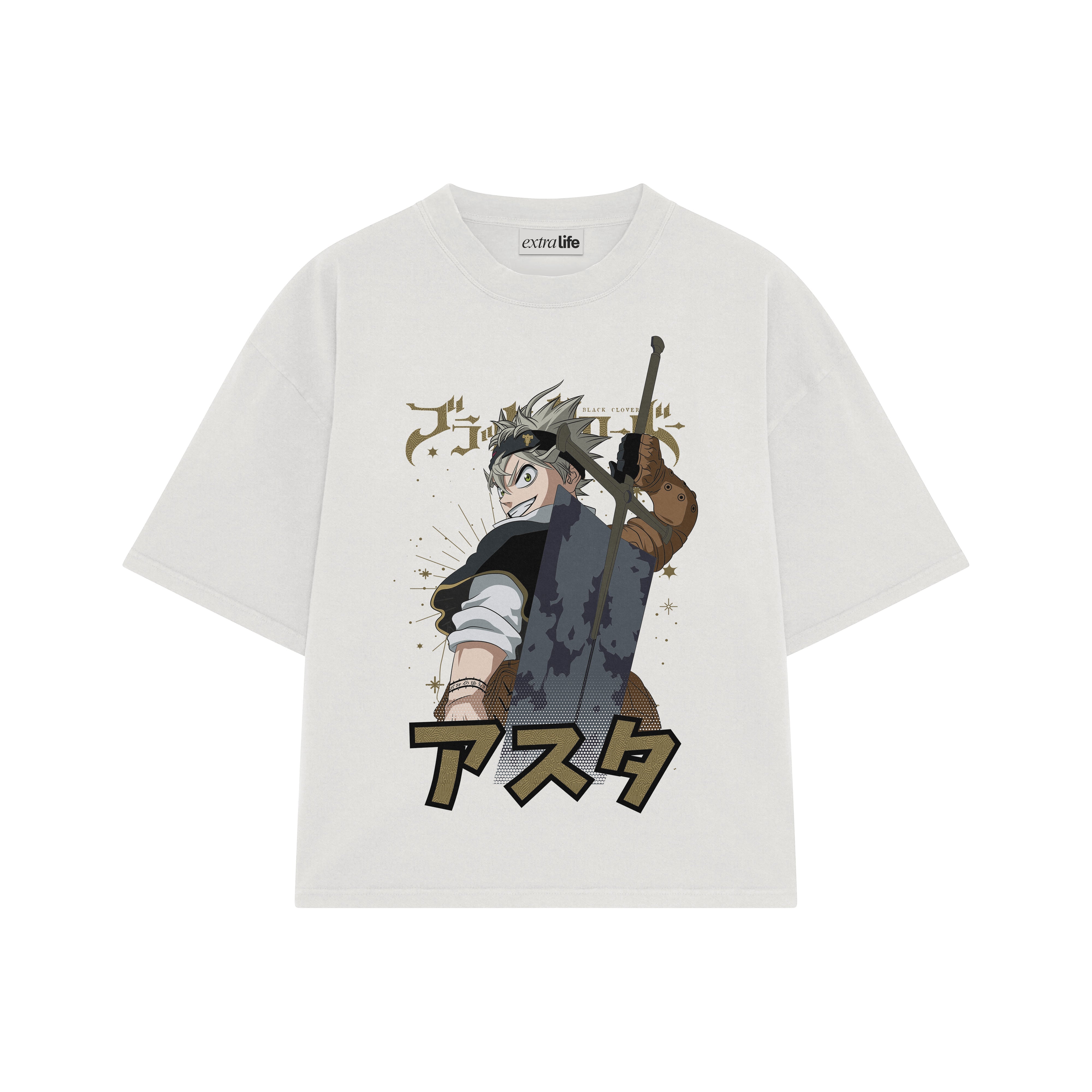 Playera streetwear premium de anime y gaming ExtraLife MX, corte boxy oversized drop shoulder heavyweight en color Deep Black y Off-White, moda urbana mexicana de culto.