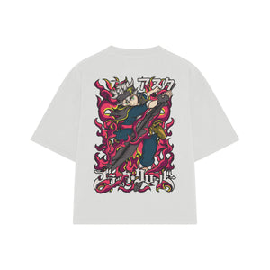 Playera streetwear premium de anime y gaming ExtraLife MX, corte boxy oversized drop shoulder heavyweight en color Deep Black y Off-White, moda urbana mexicana de culto.