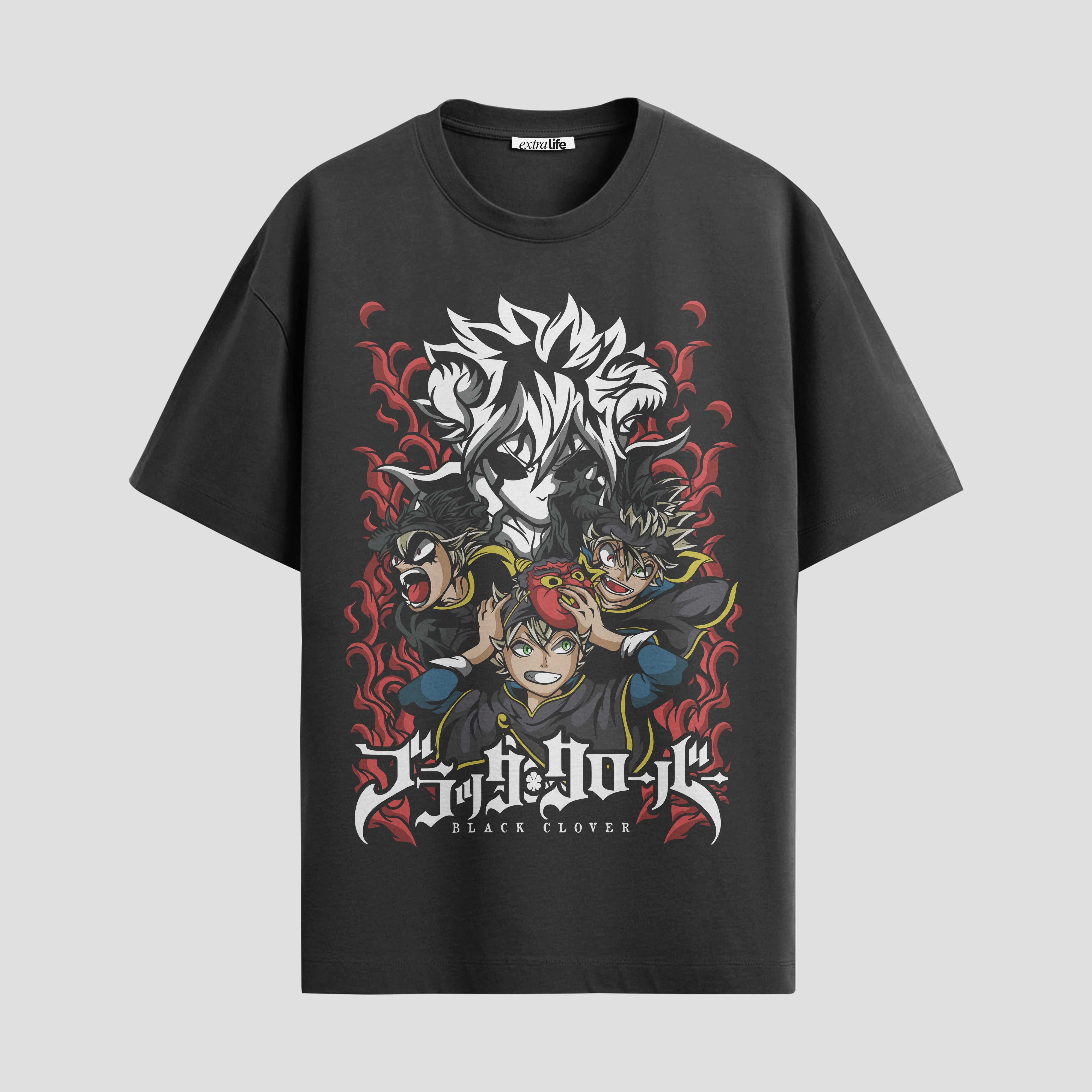 Playera urbana de anime y gaming ExtraLife MX, corte Standard Fit unisex ligero y transpirable en color Deep Black y Pure White, ropa de uso diario para gym y casual.