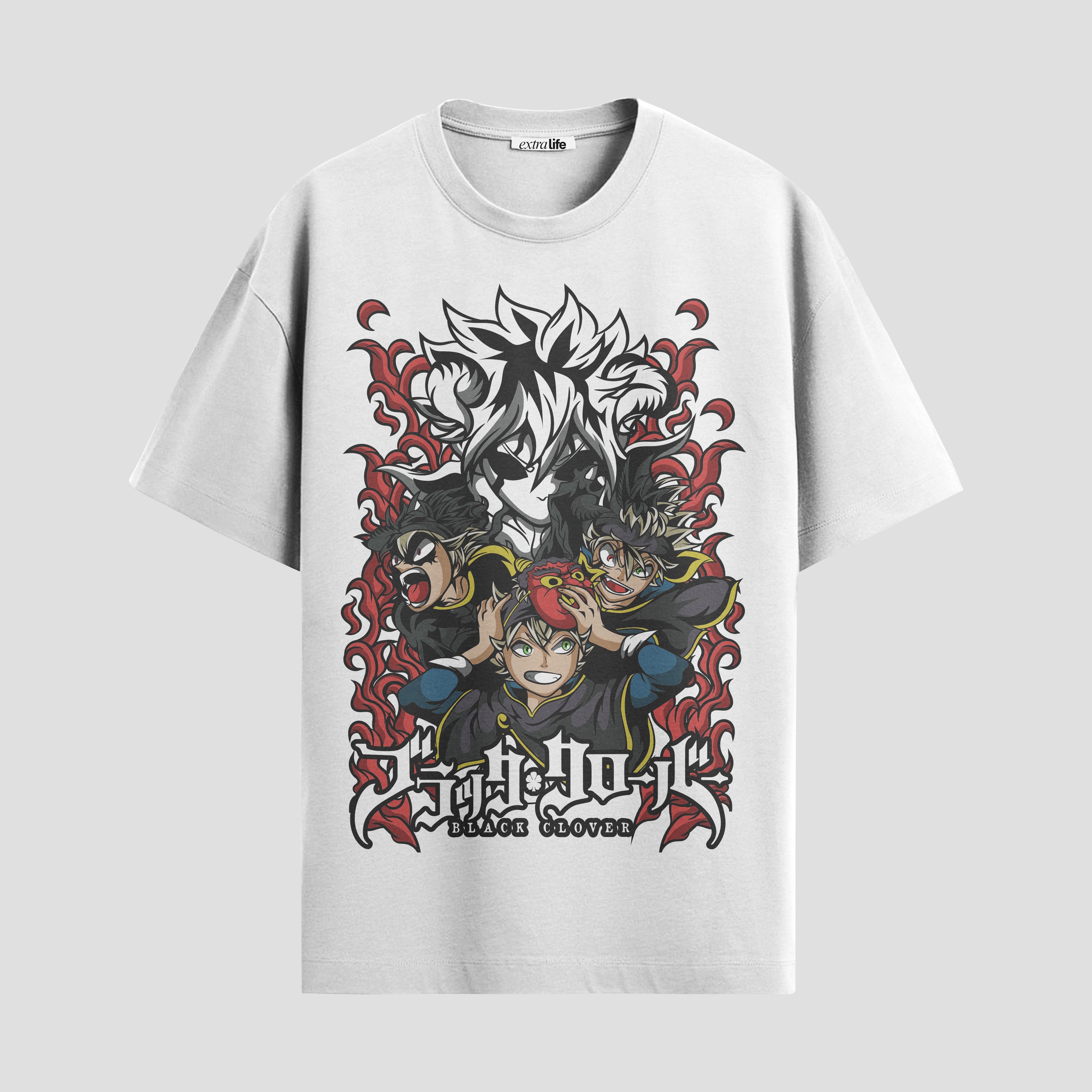 Playera urbana de anime y gaming ExtraLife MX, corte Standard Fit unisex ligero y transpirable en color Deep Black y Pure White, ropa de uso diario para gym y casual.