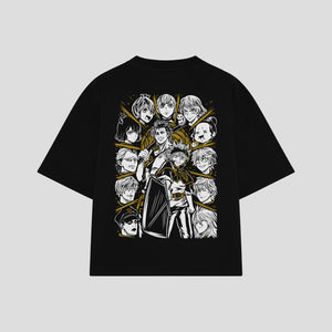 Playera streetwear premium de anime y gaming ExtraLife MX, corte boxy oversized drop shoulder heavyweight en color Deep Black y Off-White, moda urbana mexicana de culto.