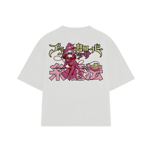 Playera streetwear premium de anime y gaming ExtraLife MX, corte boxy oversized drop shoulder heavyweight en color Deep Black y Off-White, moda urbana mexicana de culto.