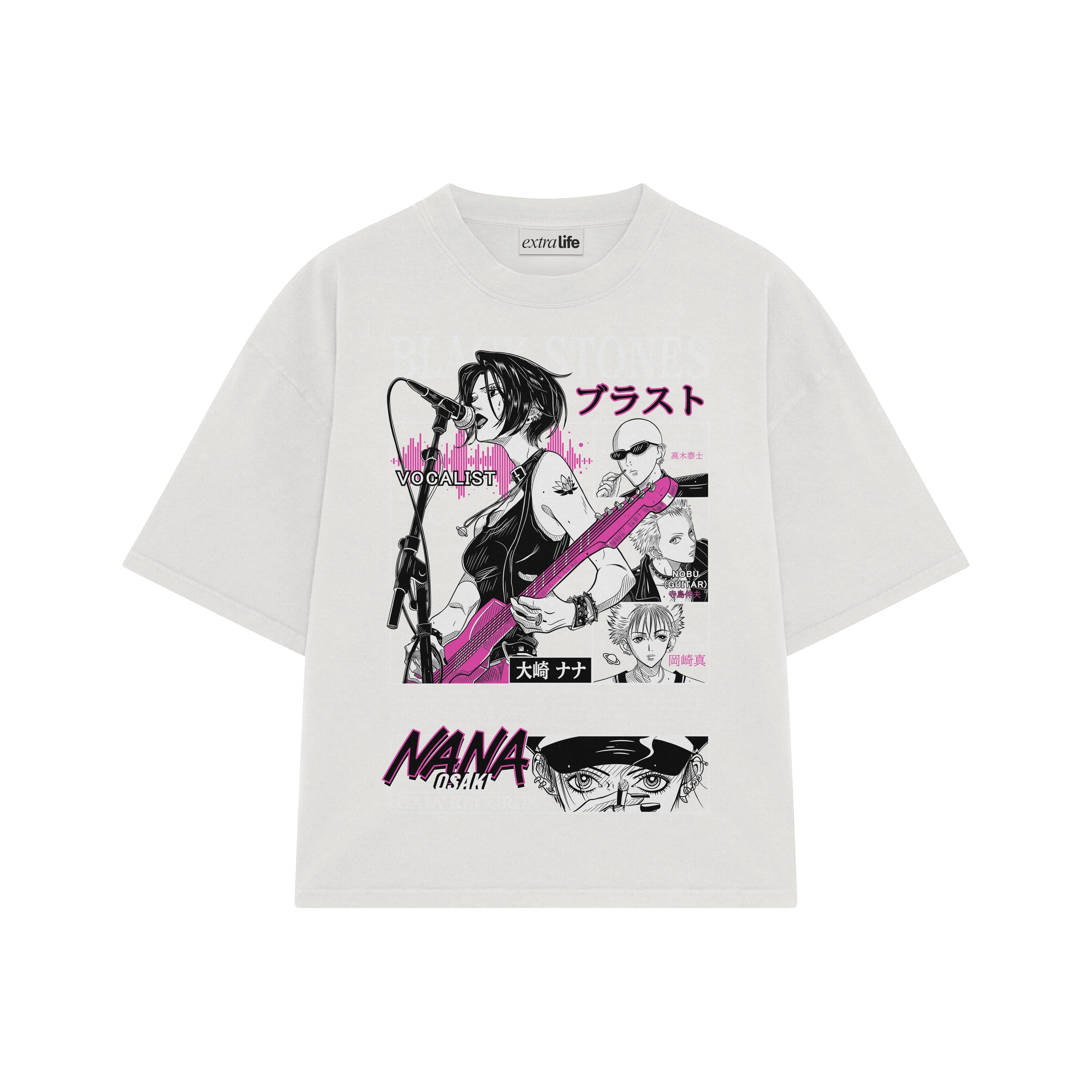 Playera streetwear premium de anime y gaming ExtraLife MX, corte boxy oversized drop shoulder heavyweight en color Deep Black y Off-White, moda urbana mexicana de culto.