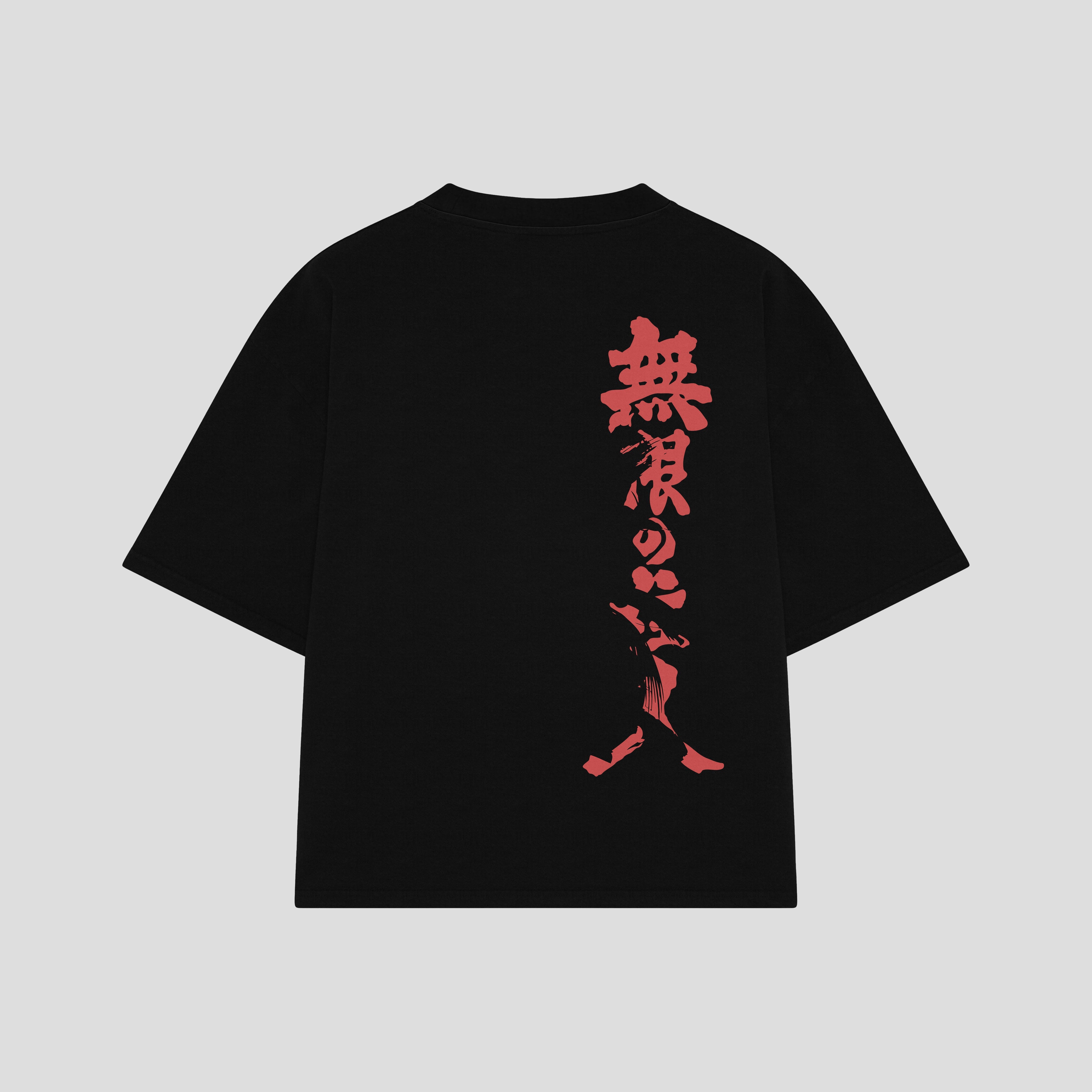 Playera streetwear premium de anime y gaming ExtraLife MX, corte boxy oversized drop shoulder heavyweight en color Deep Black y Off-White, moda urbana mexicana de culto.