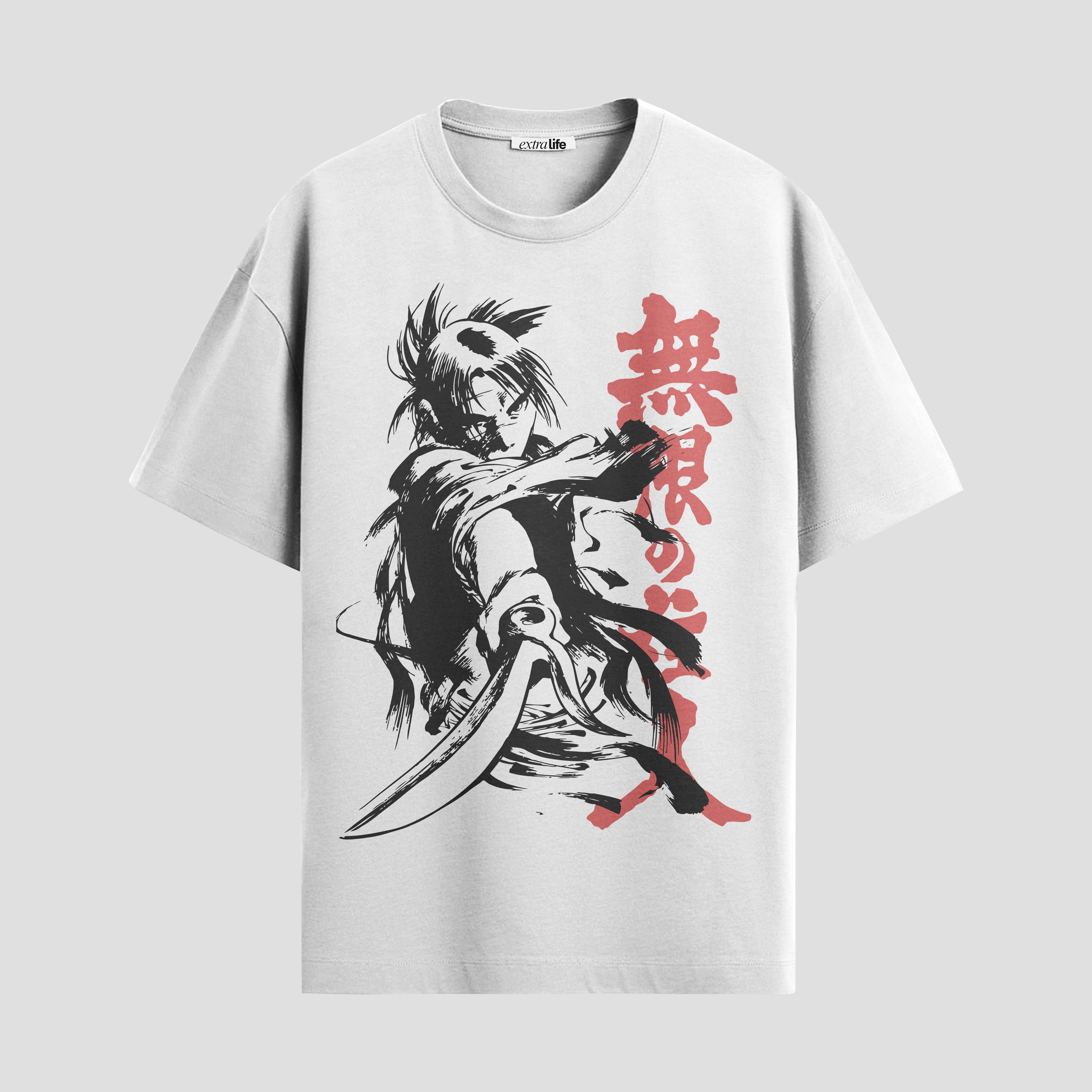 Playera urbana de anime y gaming ExtraLife MX, corte Standard Fit unisex ligero y transpirable en color Deep Black y Pure White, ropa de uso diario para gym y casual.