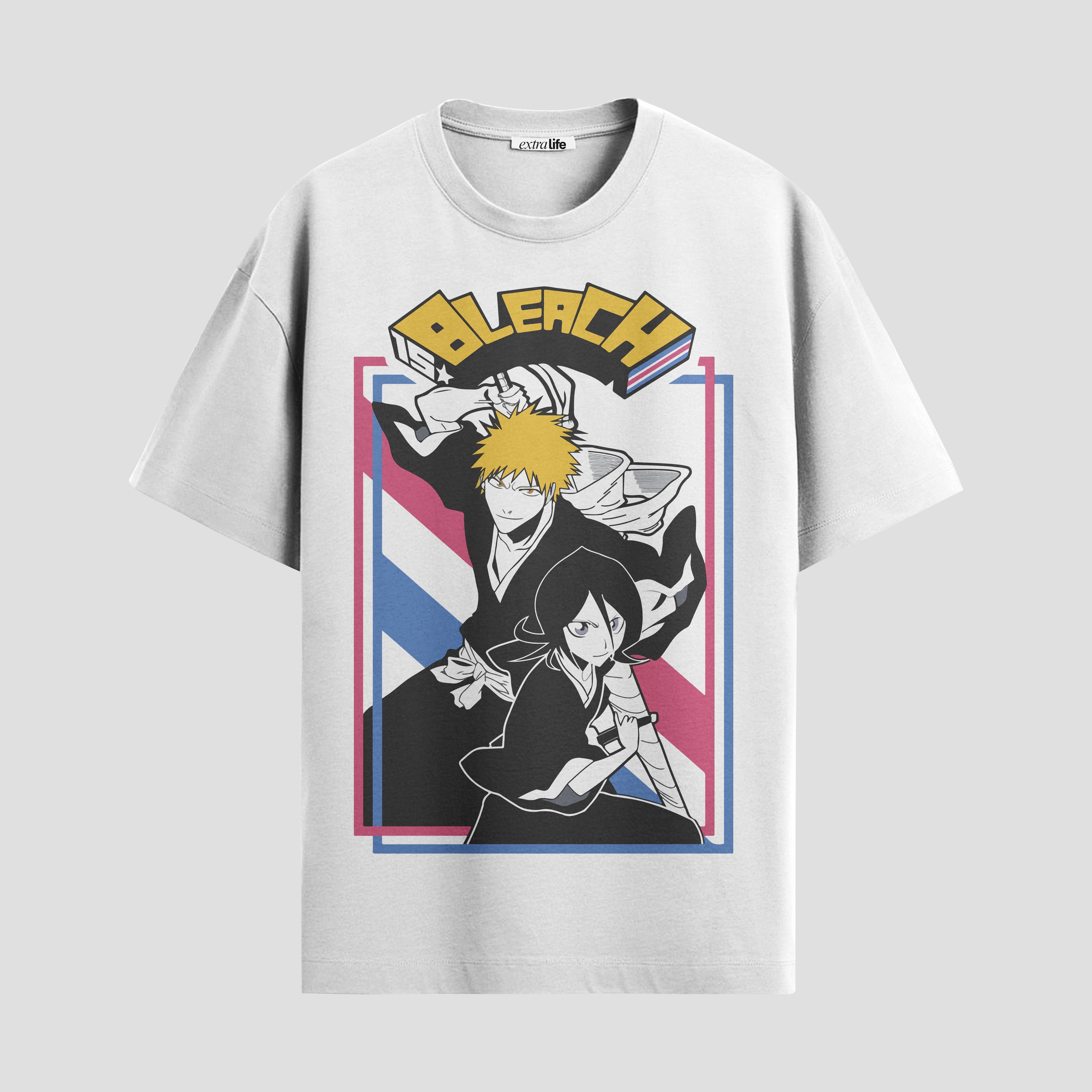 Playera urbana de anime y gaming ExtraLife MX, corte Standard Fit unisex ligero y transpirable en color Deep Black y Pure White, ropa de uso diario para gym y casual.
