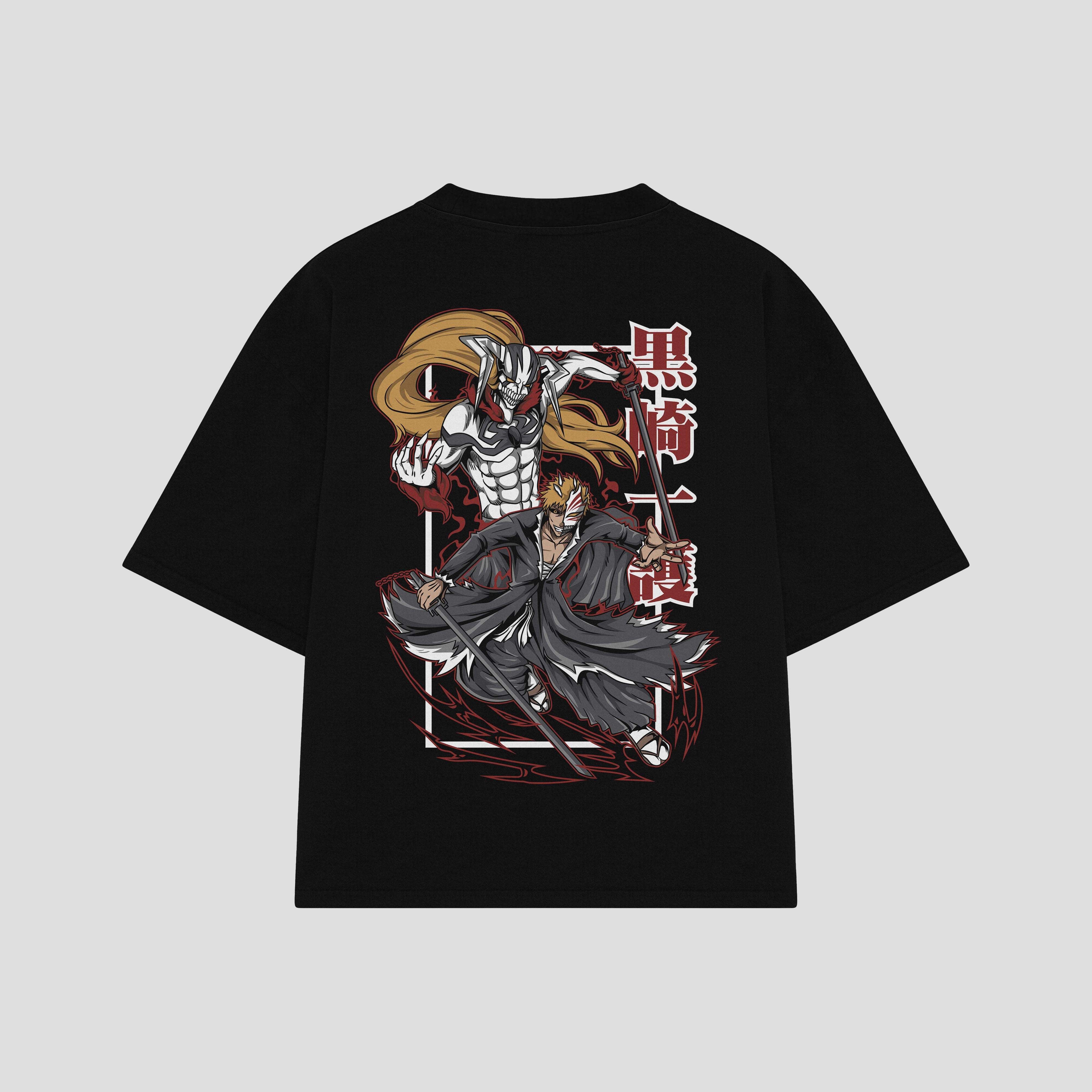 Playera streetwear premium de anime y gaming ExtraLife MX, corte boxy oversized drop shoulder heavyweight en color Deep Black y Off-White, moda urbana mexicana de culto.