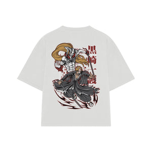 Playera streetwear premium de anime y gaming ExtraLife MX, corte boxy oversized drop shoulder heavyweight en color Deep Black y Off-White, moda urbana mexicana de culto.