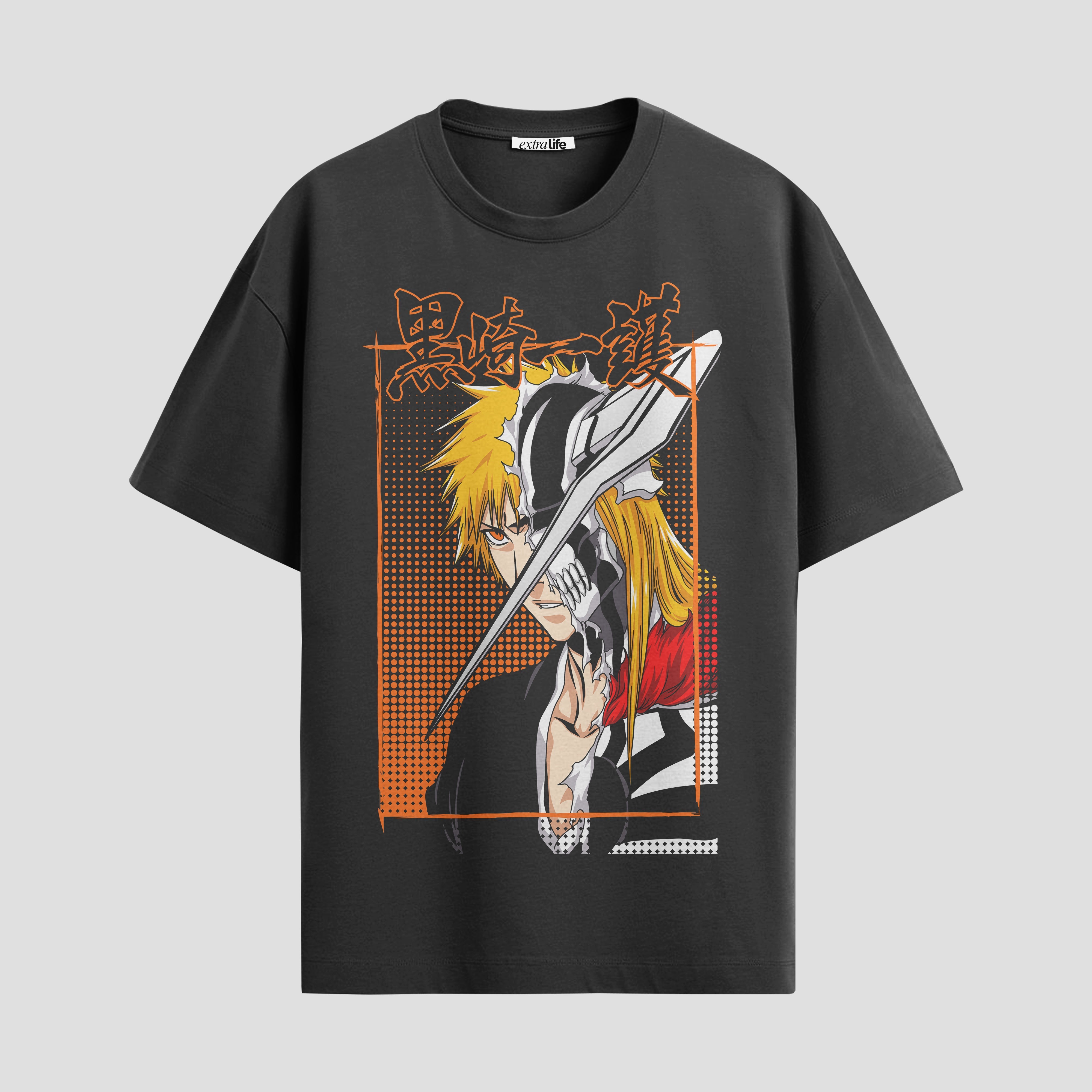 Playera urbana de anime y gaming ExtraLife MX, corte Standard Fit unisex ligero y transpirable en color Deep Black y Pure White, ropa de uso diario para gym y casual.