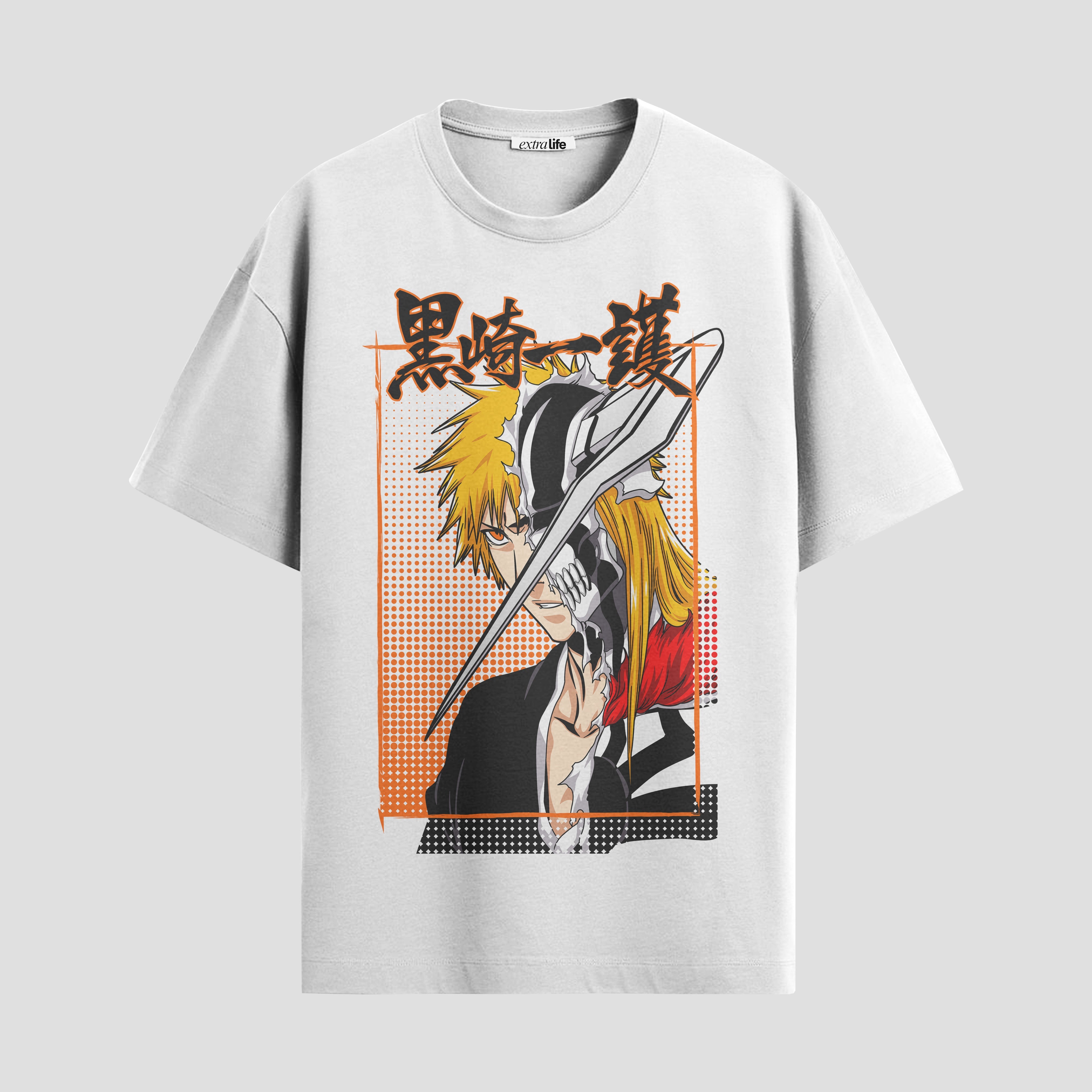 Playera urbana de anime y gaming ExtraLife MX, corte Standard Fit unisex ligero y transpirable en color Deep Black y Pure White, ropa de uso diario para gym y casual.