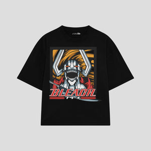Playera streetwear premium de anime y gaming ExtraLife MX, corte boxy oversized drop shoulder heavyweight en color Deep Black y Off-White, moda urbana mexicana de culto.