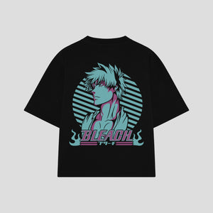 Playera streetwear premium de anime y gaming ExtraLife MX, corte boxy oversized drop shoulder heavyweight en color Deep Black y Off-White, moda urbana mexicana de culto.